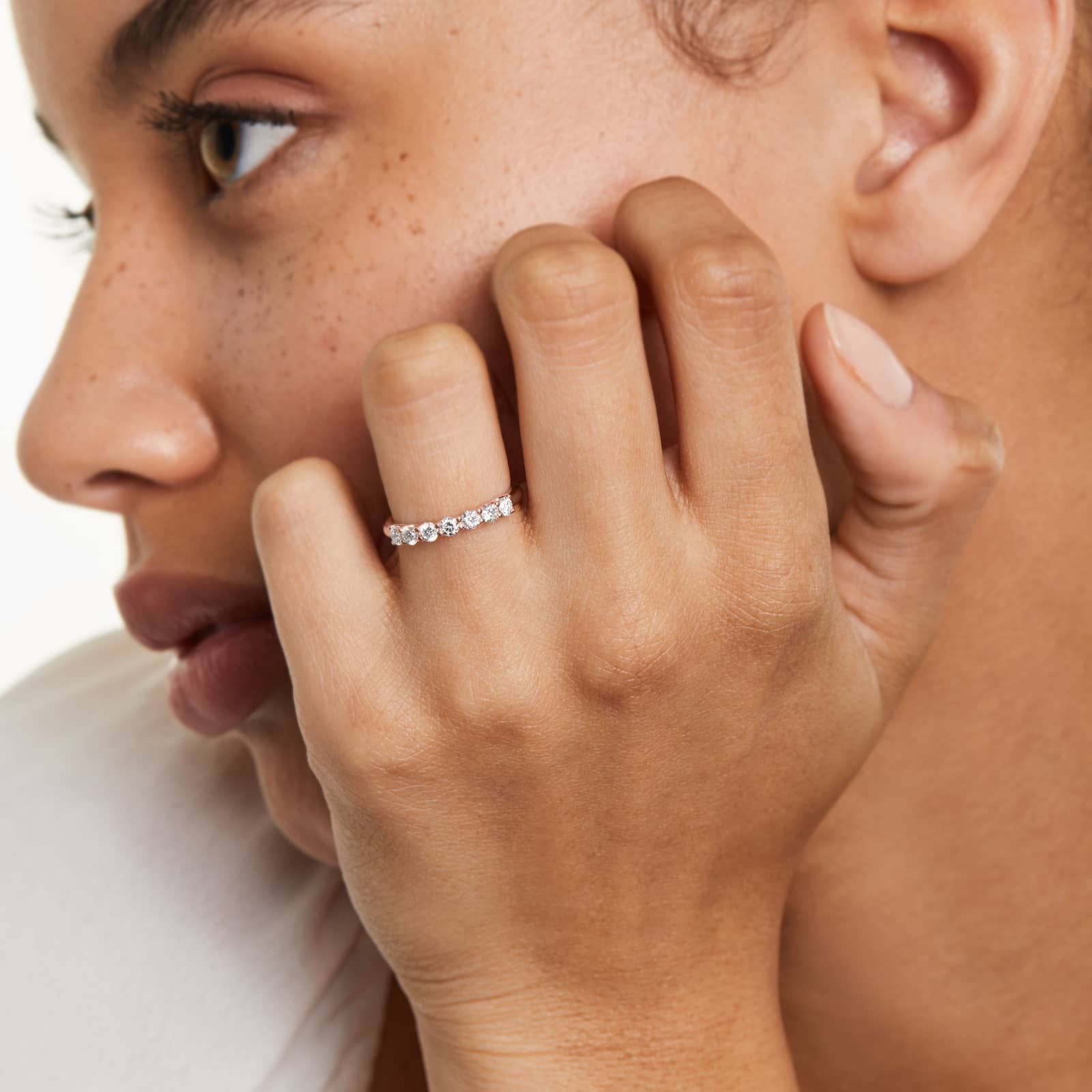 Seven Stone Trellis Anniversary Ring With 0.5 CTW Lab-Grown Diamonds In 14K Rose Gold (2.00mm)