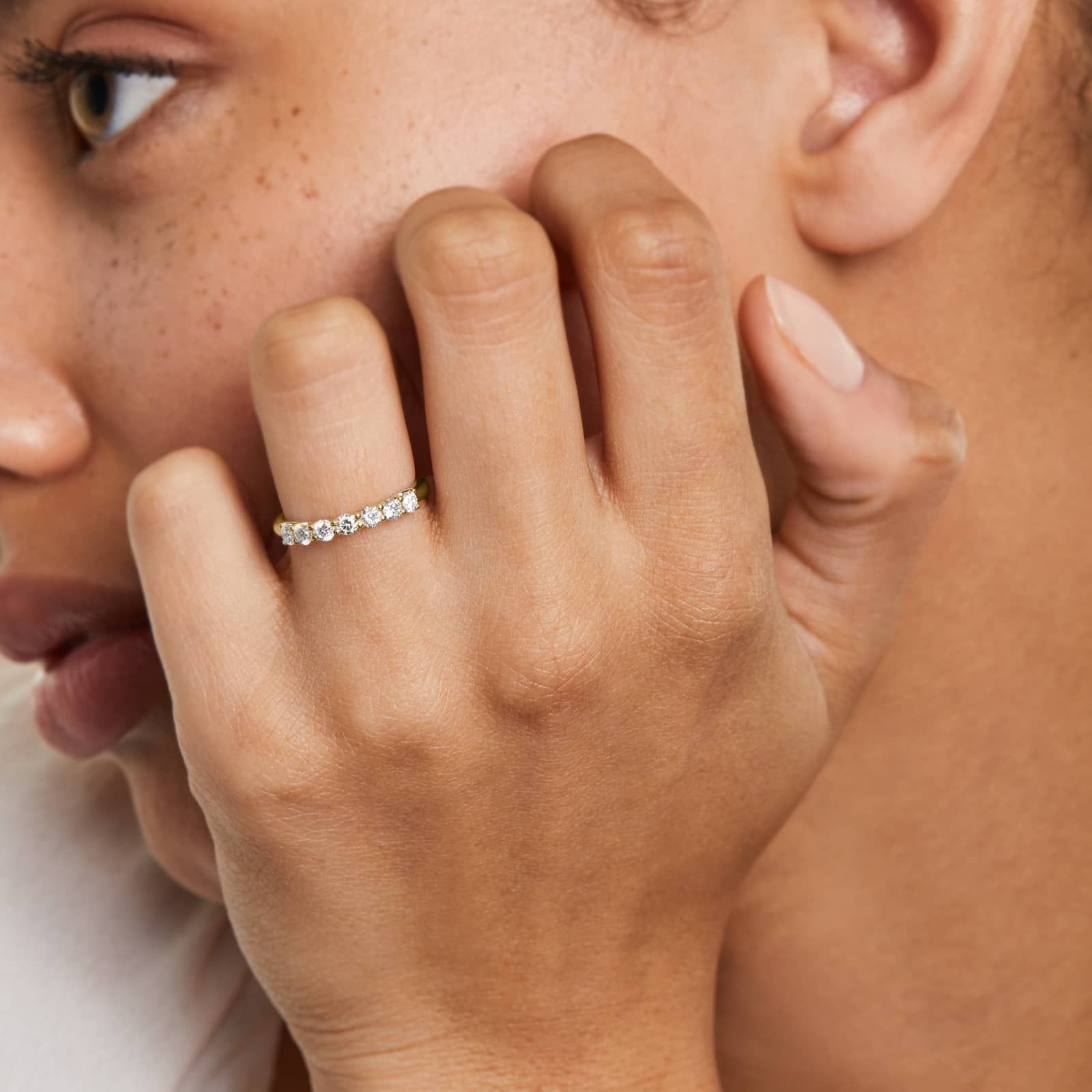 Seven Stone Trellis Anniversary Ring With 0.5 CTW Lab-Grown Diamonds In 14K Yellow Gold (2.00mm)