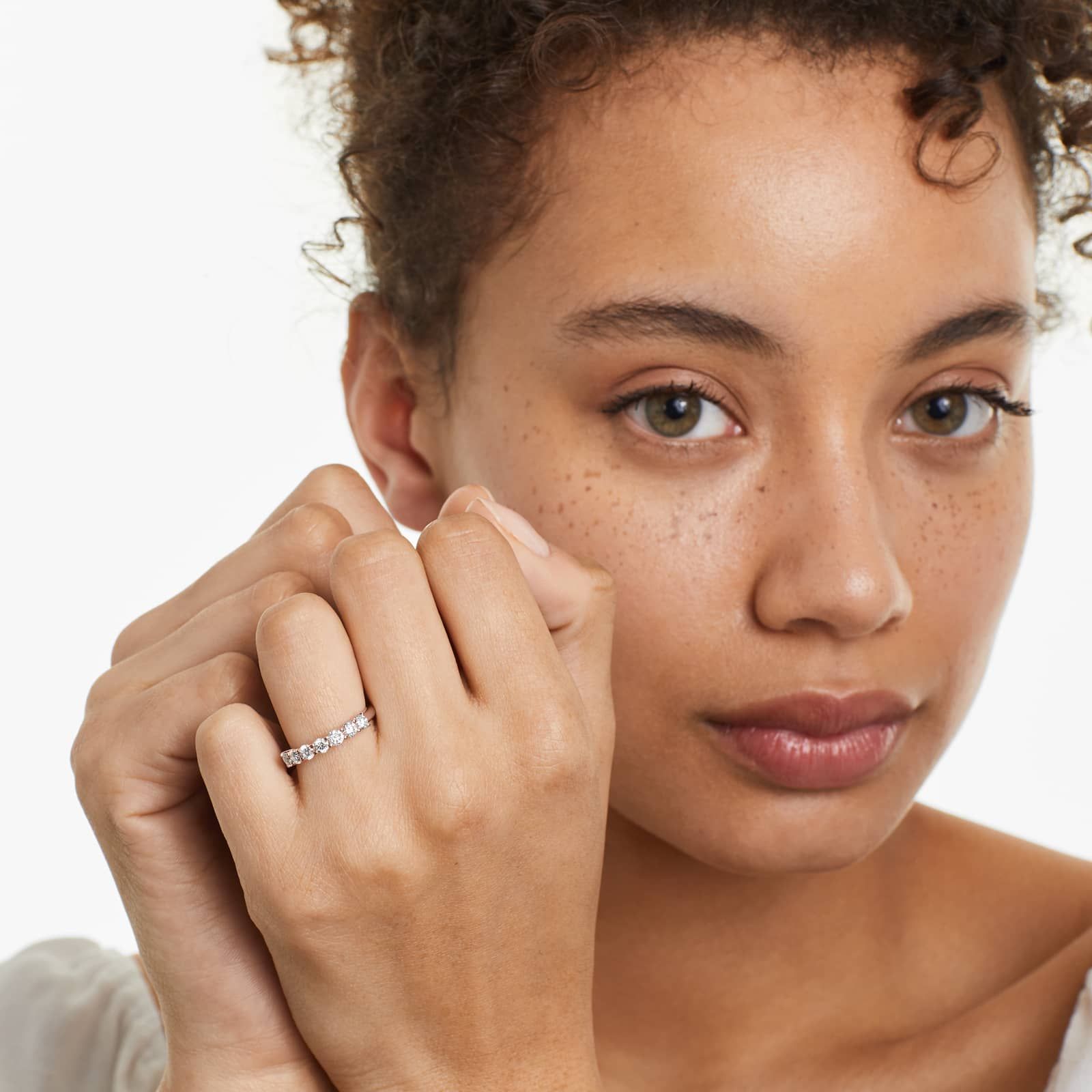 Seven Stone Trellis Anniversary Ring With 0.75 CTW Lab-Grown Diamonds In 14K Rose Gold (2.00mm)