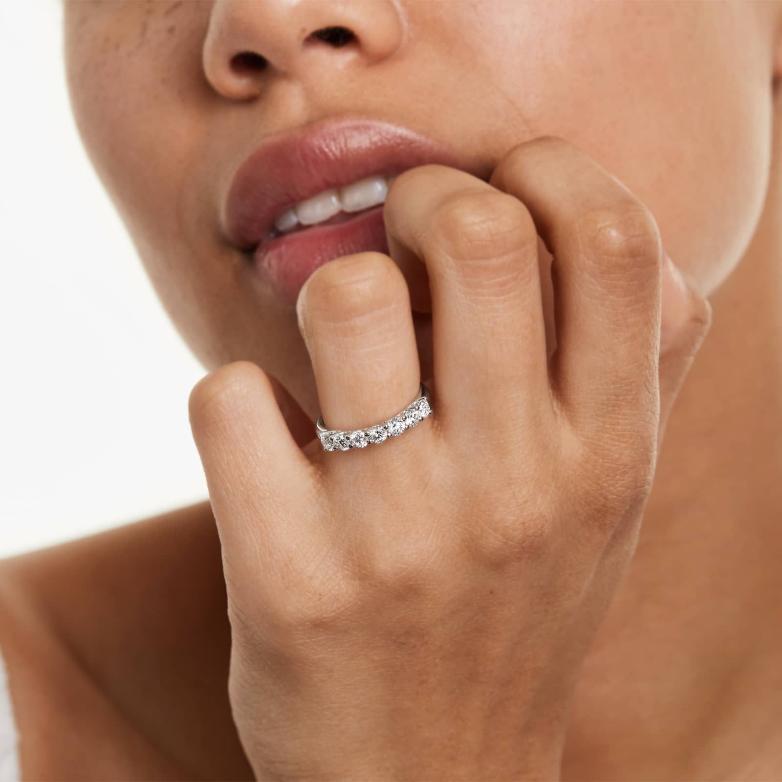 Seven Stone Trellis Anniversary Ring With 0.75 CTW Lab-Grown Diamonds In 14K White Gold (2.00mm)