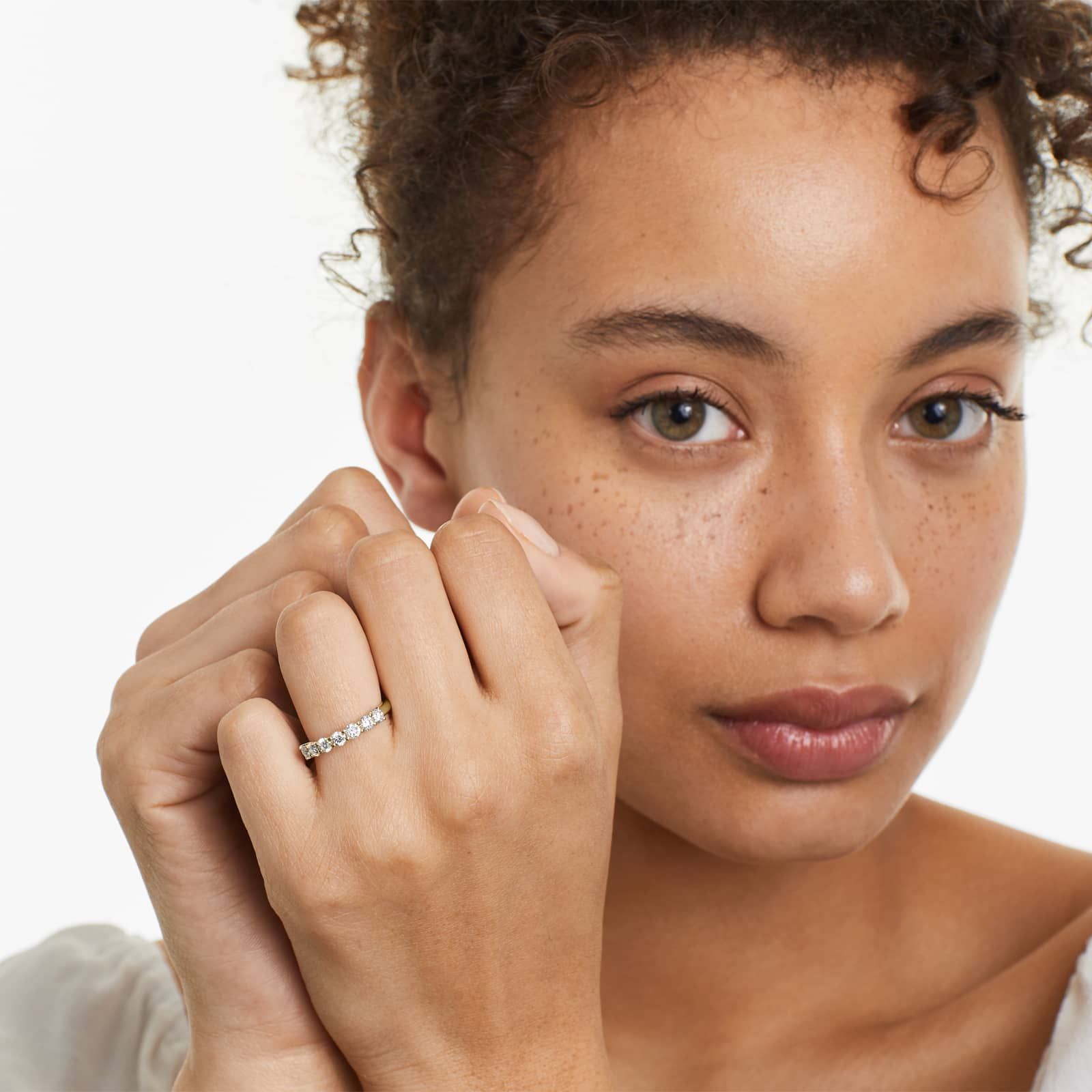 Seven Stone Trellis Anniversary Ring With 0.75 CTW Lab-Grown Diamonds In 14K Yellow Gold (2.00mm)