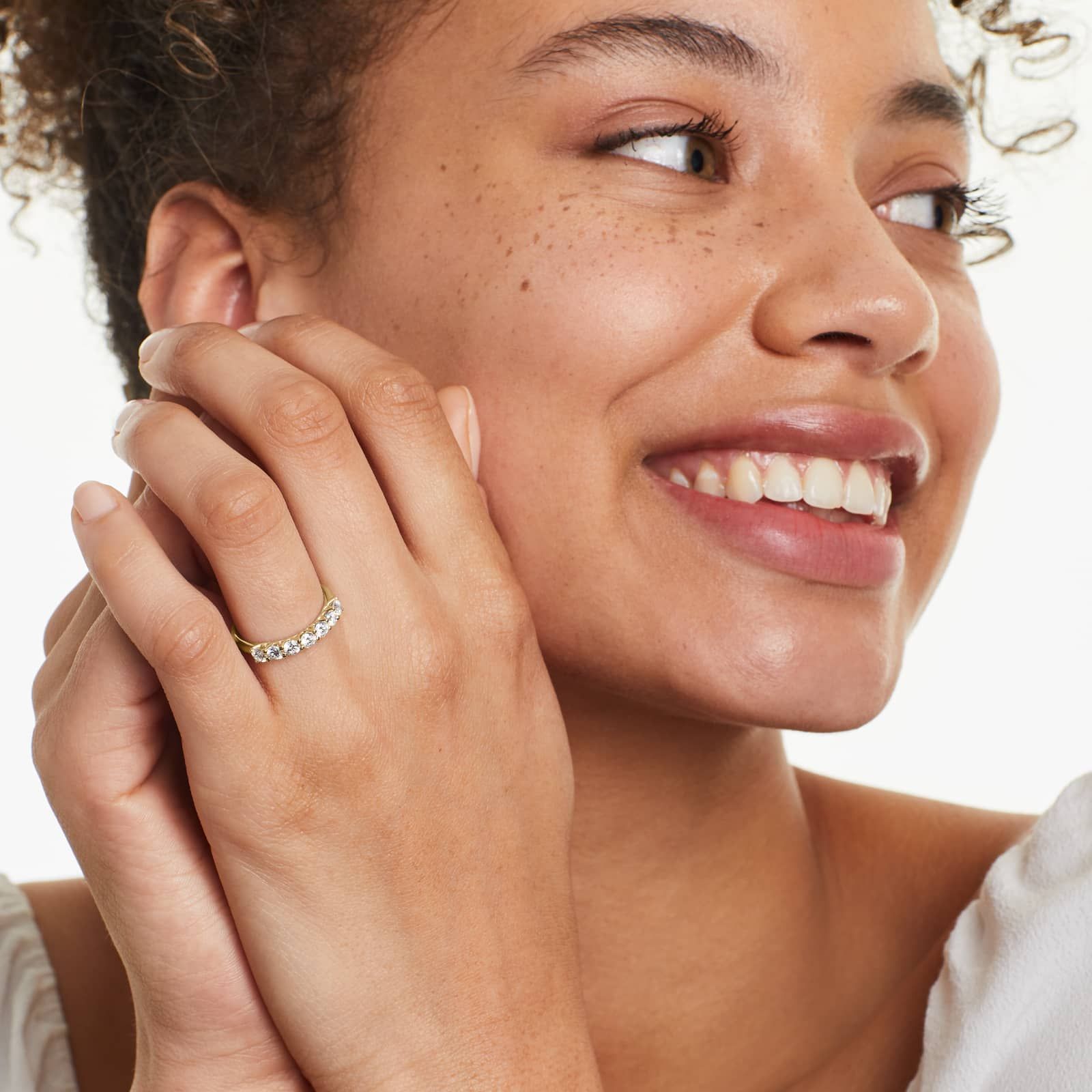 Seven Stone Trellis Anniversary Ring With 0.75 CTW Lab-Grown Diamonds In 14K Yellow Gold (2.00mm)