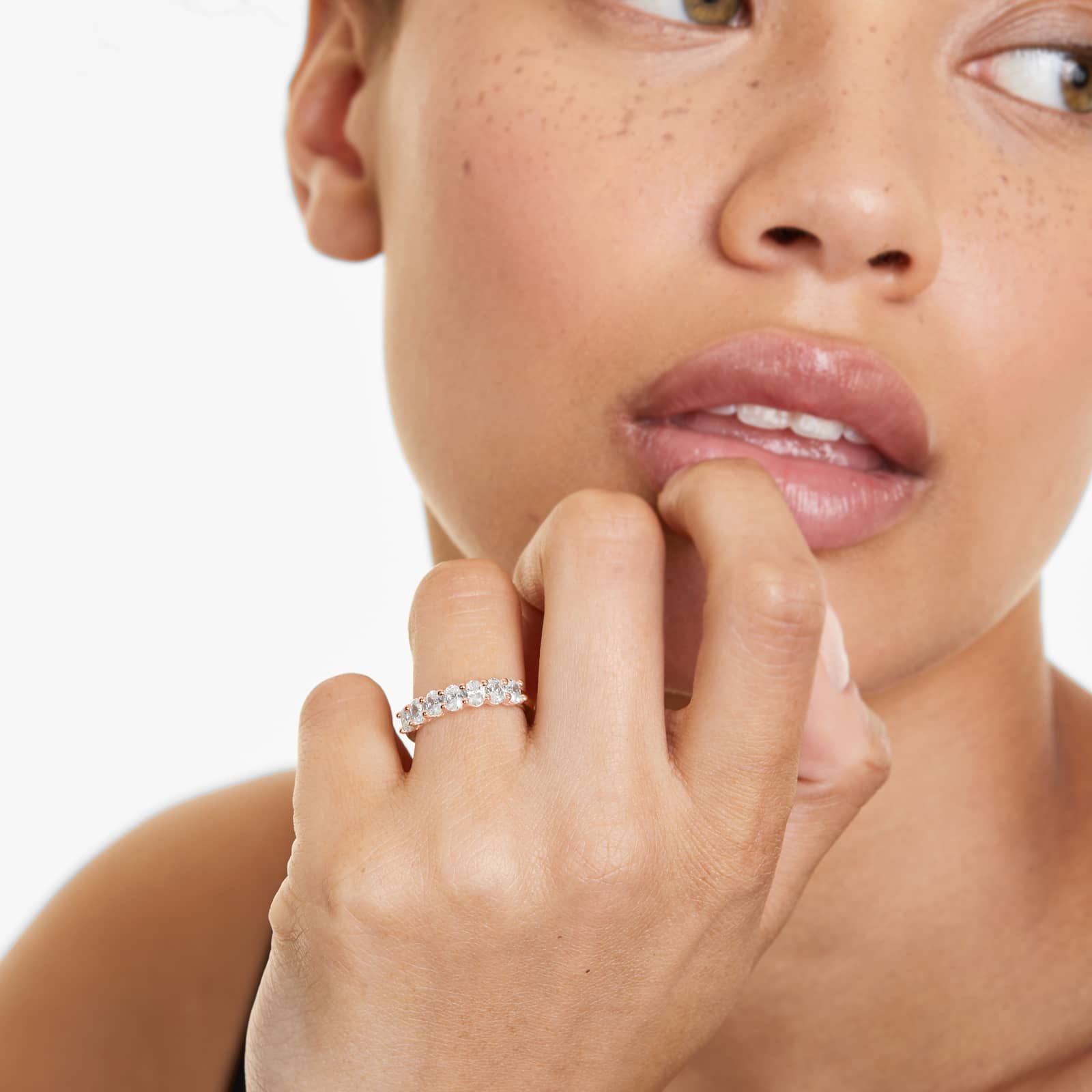 Seven Stone Anniversary Ring With 1 CTW Oval Cut Lab-Grown Diamonds In 14K Rose Gold (2.00mm)