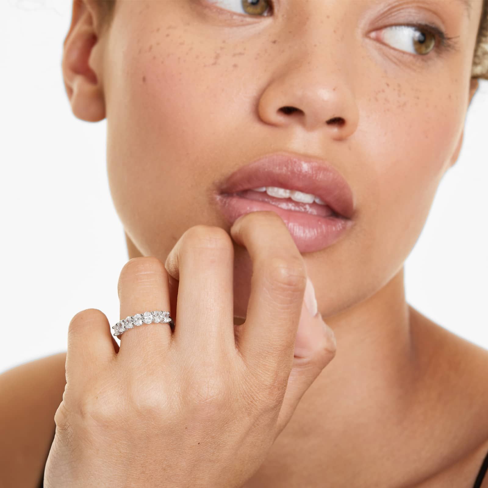Seven Stone Anniversary Ring With 1 CTW Oval Cut Diamonds In Platinum (2.00mm)