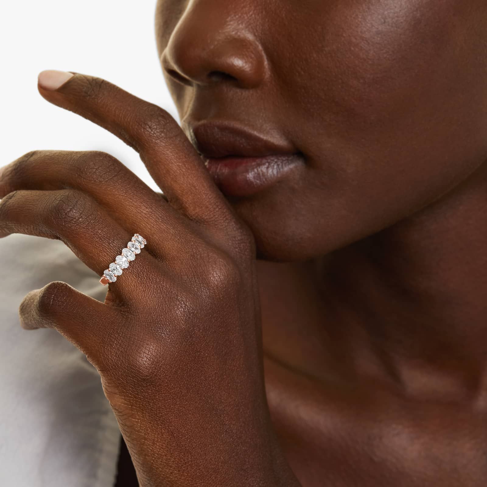 Seven Stone Anniversary Ring With 1.5 CTW Oval Cut Lab-Grown Diamonds In 14K Rose Gold (2.00mm)