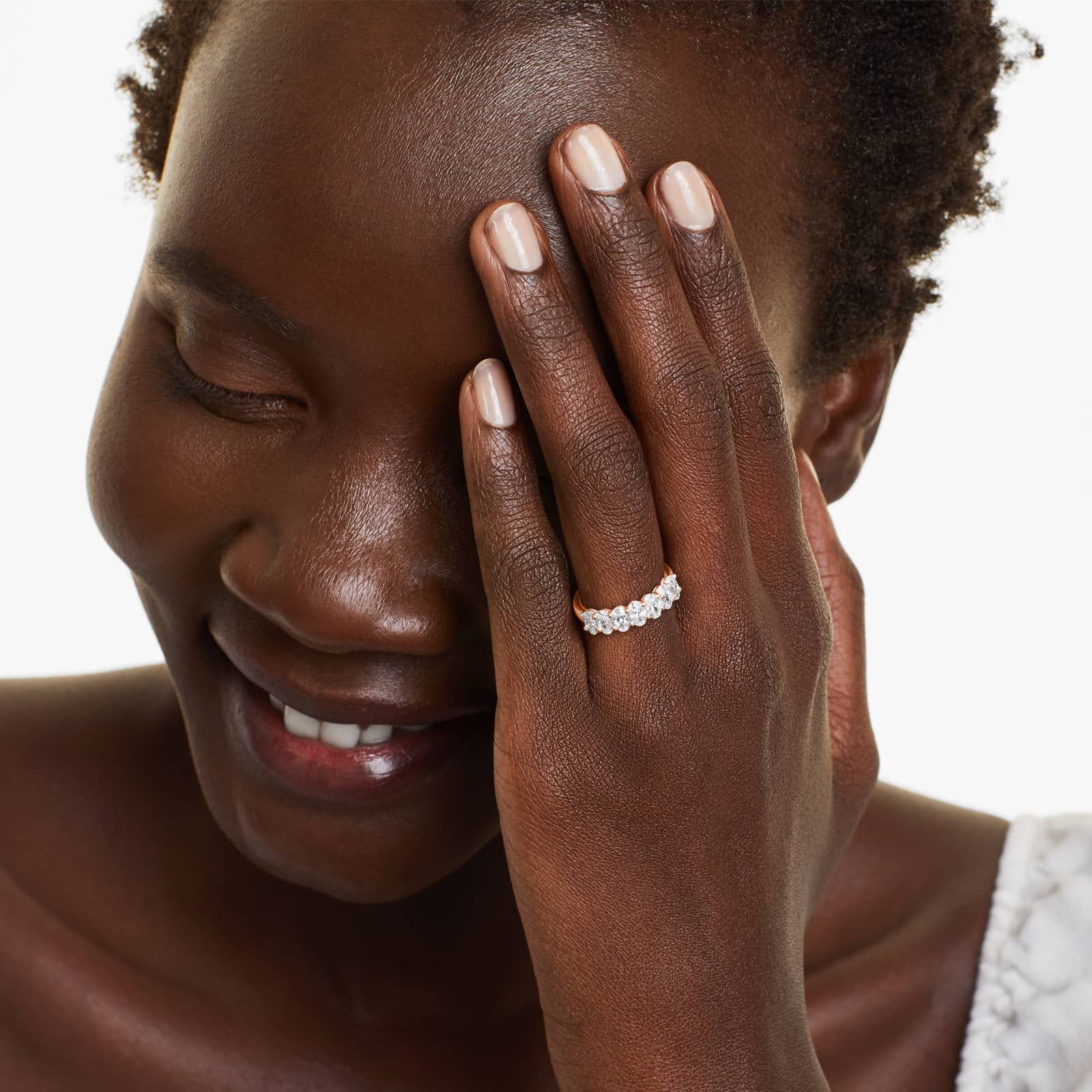 Seven Stone Anniversary Ring With 1.5 CTW Oval Cut Lab-Grown Diamonds In 14K Rose Gold (2.00mm)