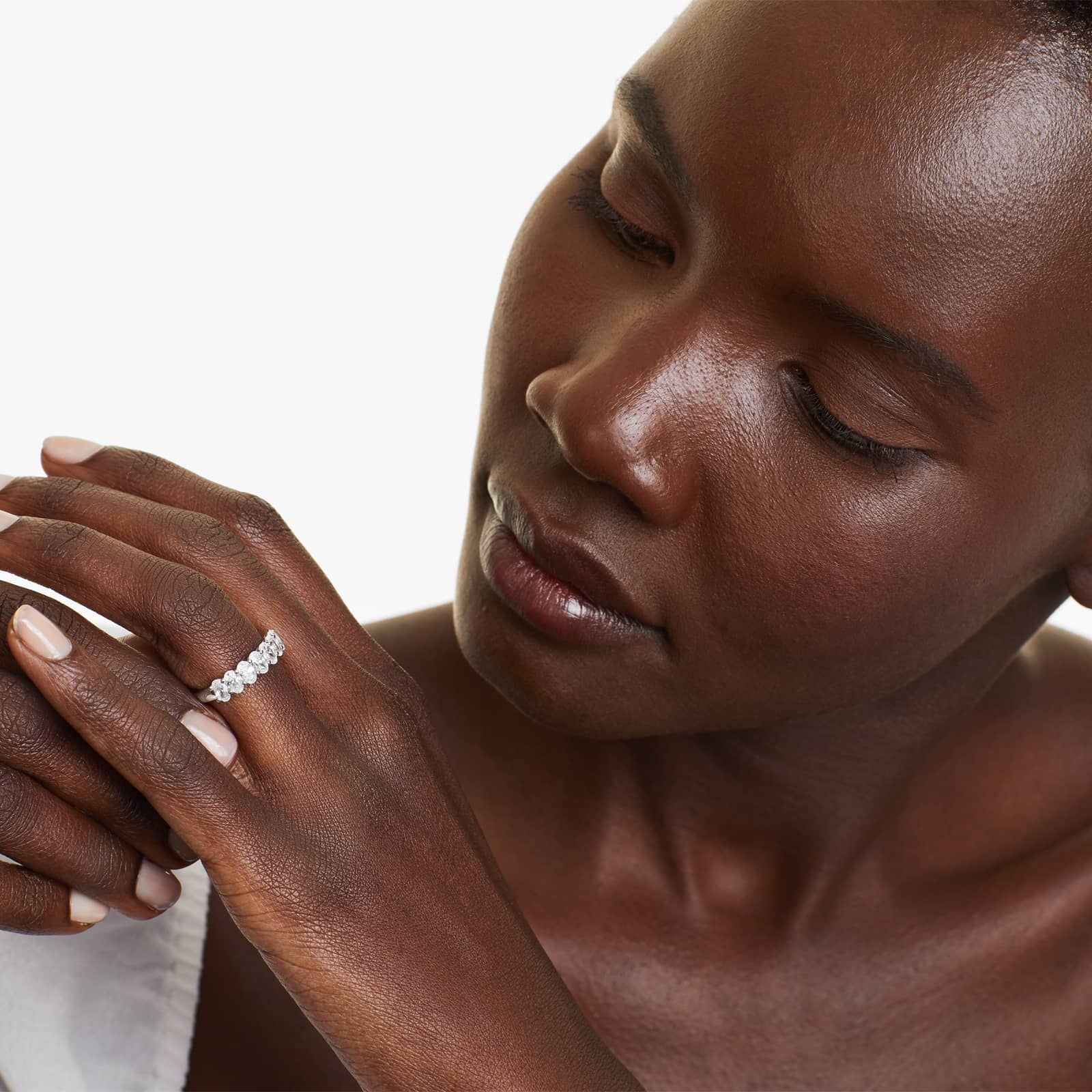 Seven Stone Anniversary Ring With 1.5 CTW Oval Cut Diamonds In Platinum (2.50mm)