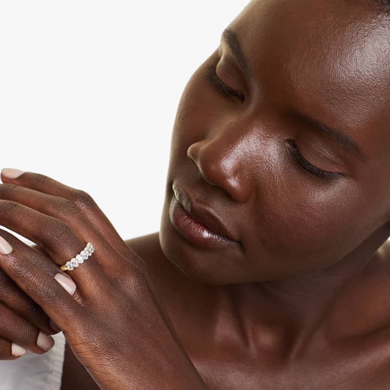 Seven Stone Anniversary Ring With 1.5 CTW Oval Cut Lab-Grown Diamonds In 14K Yellow Gold (2.00mm)