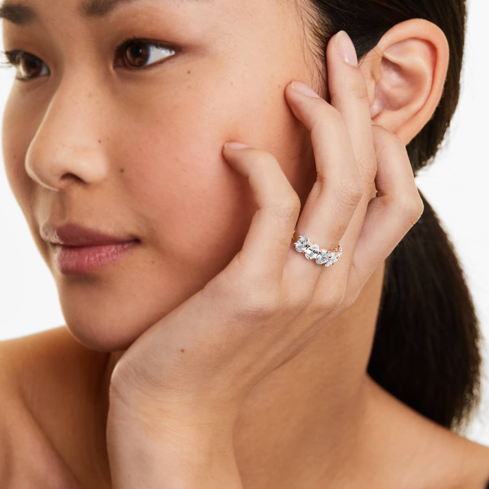 Seven Stone Anniversary Ring With 3.5 CTW Oval Cut Lab-Grown Diamonds In 14K Rose Gold (3.00mm)