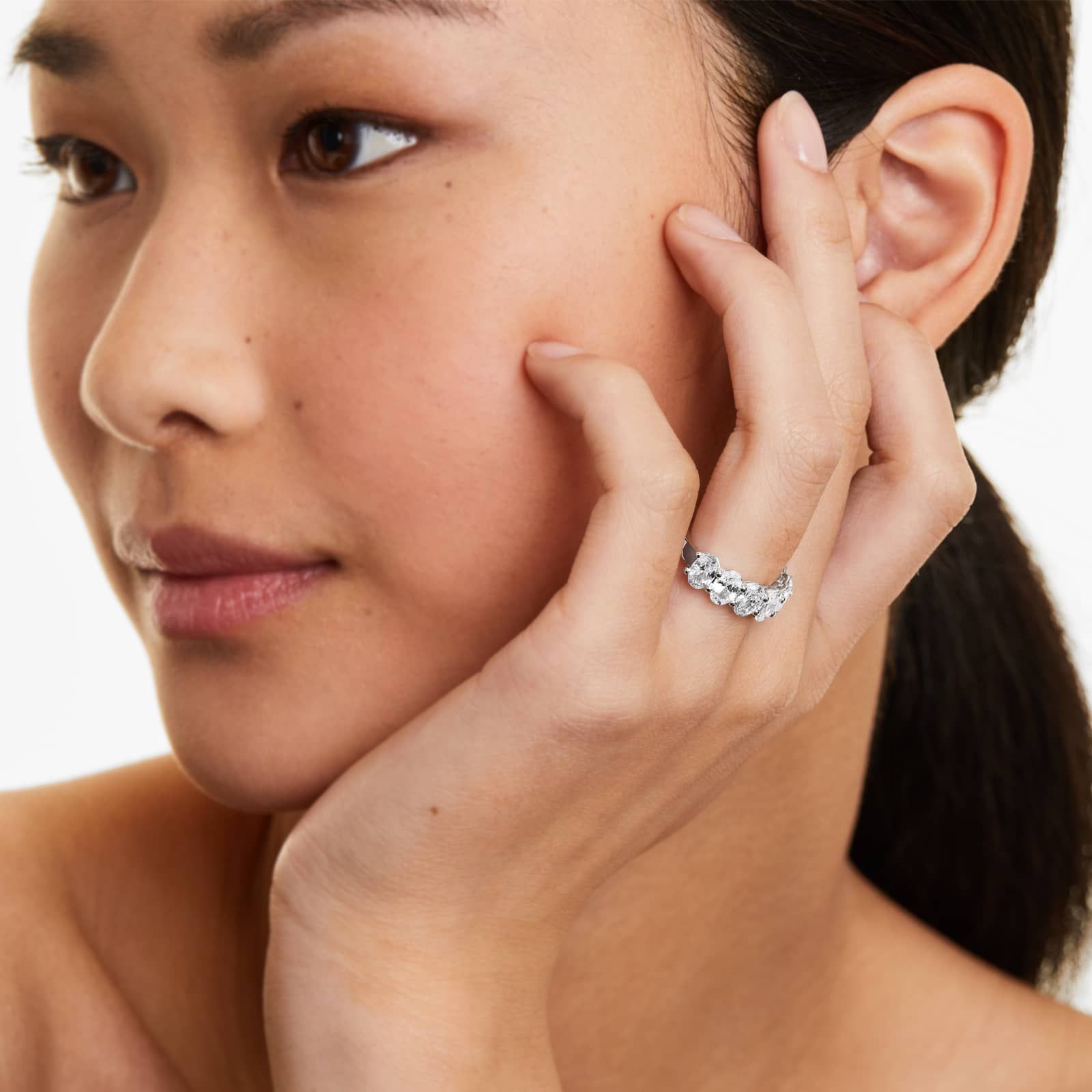 Seven Stone Anniversary Ring With 3.5 CTW Oval Cut Lab-Grown Diamonds In 14K White Gold (3.05mm)