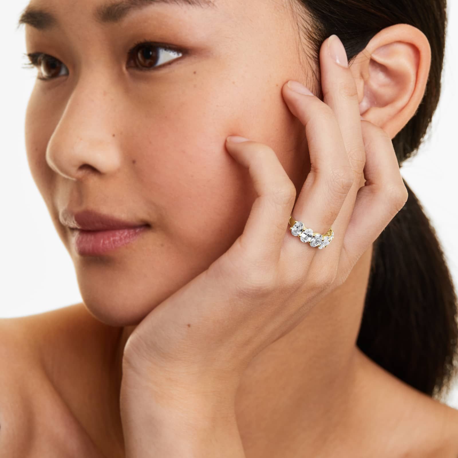 Seven Stone Anniversary Ring With 3.5 CTW Oval Cut Lab-Grown Diamonds In 14K Yellow Gold (3.00mm)