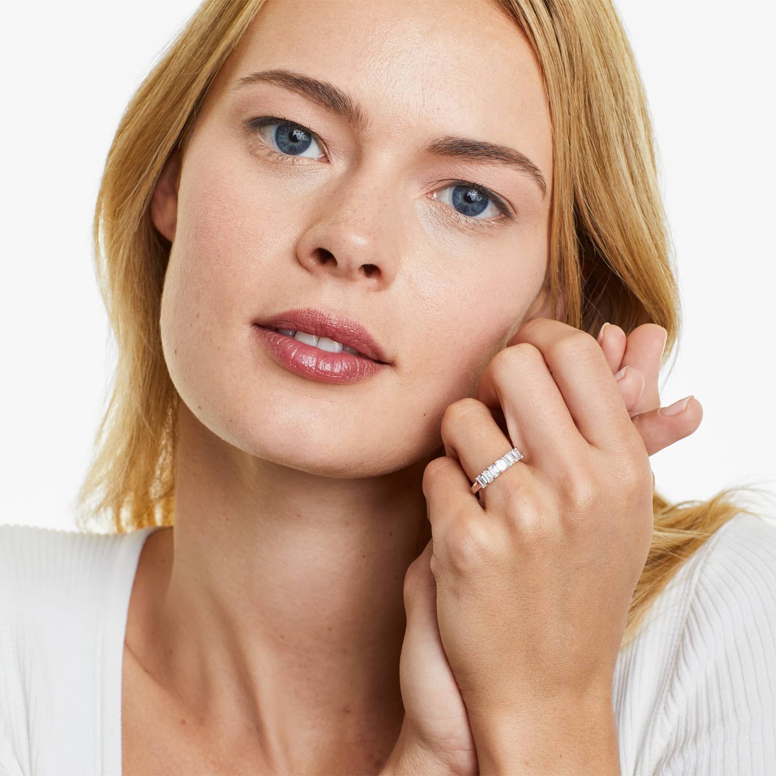 Seven Stone Anniversary Ring With 1 CTW Emerald Cut Lab-Grown Diamonds In 14K Rose Gold (2.00mm)