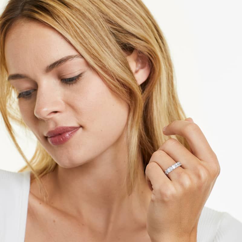 Seven Stone Anniversary Ring With 1 CTW Emerald Cut Lab-Grown Diamonds In 14K White Gold (2.00mm)