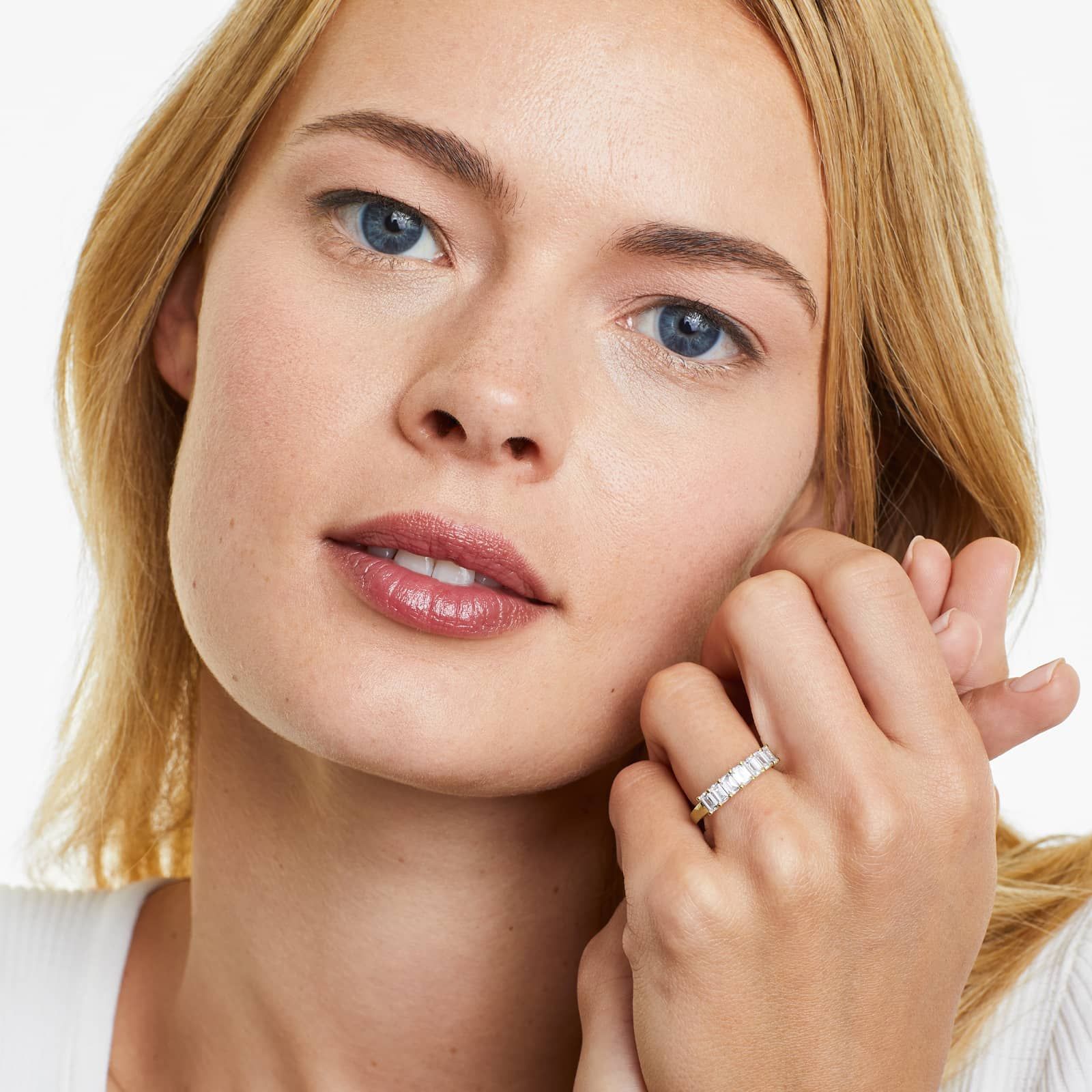 Seven Stone Anniversary Ring With 1 CTW Emerald Cut Lab-Grown Diamonds In 14K Yellow Gold (2.00mm)