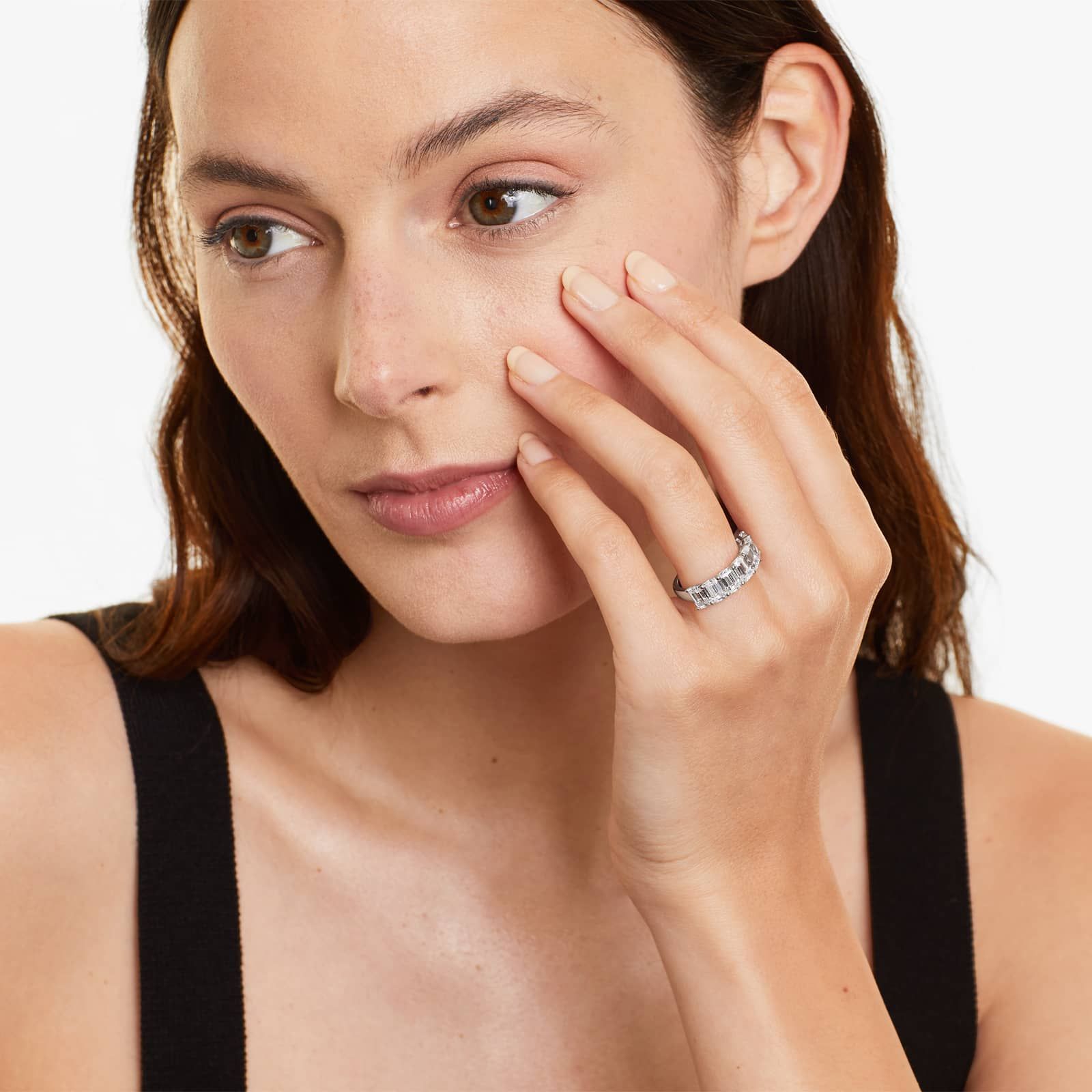 Seven Stone Anniversary Ring With 3.5 CTW Emerald Cut Lab-Grown Diamonds In 14K White Gold (2.50mm)