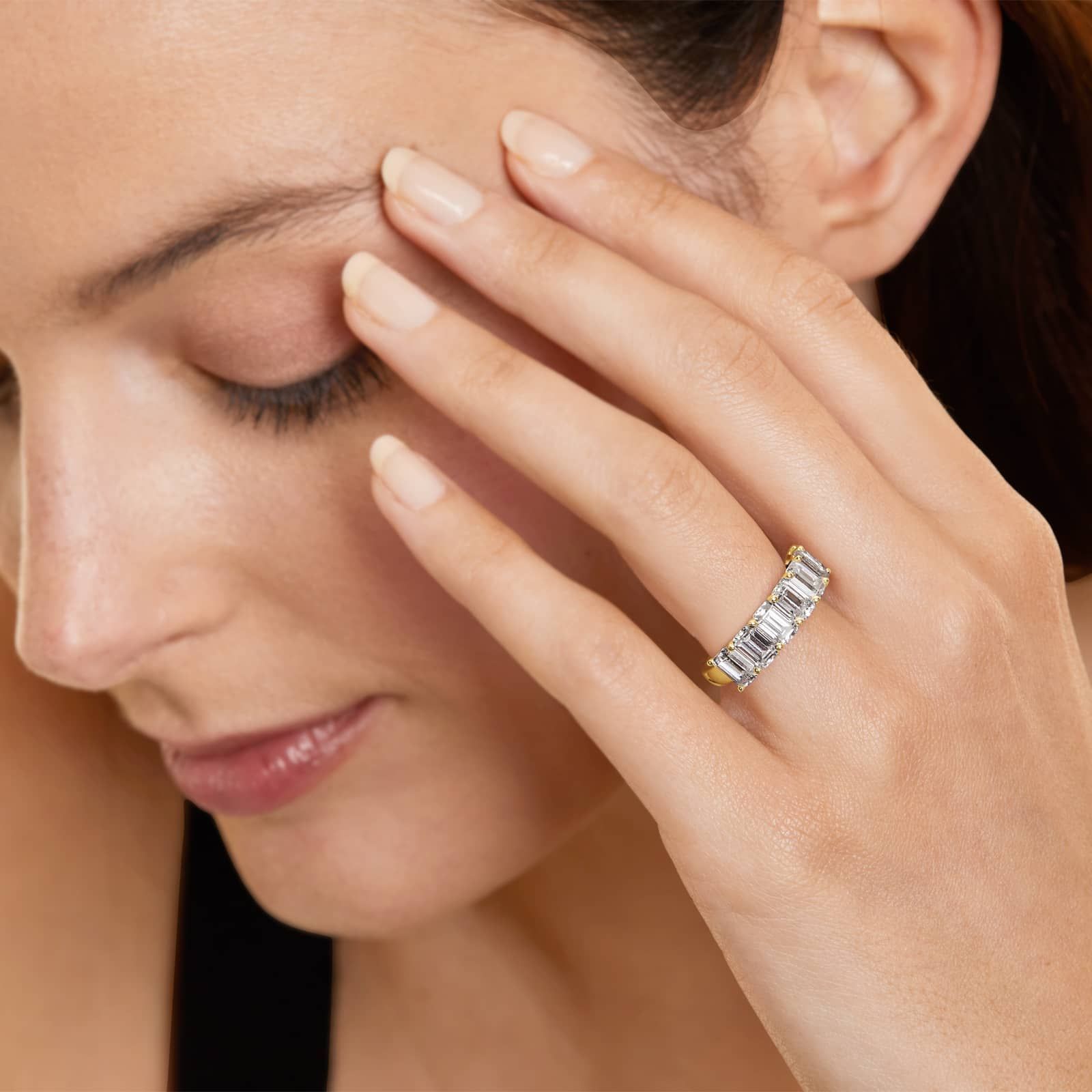 Seven Stone Anniversary Ring With 3.5 CTW Emerald Cut Lab-Grown Diamonds In 14K Yellow Gold (2.50mm)