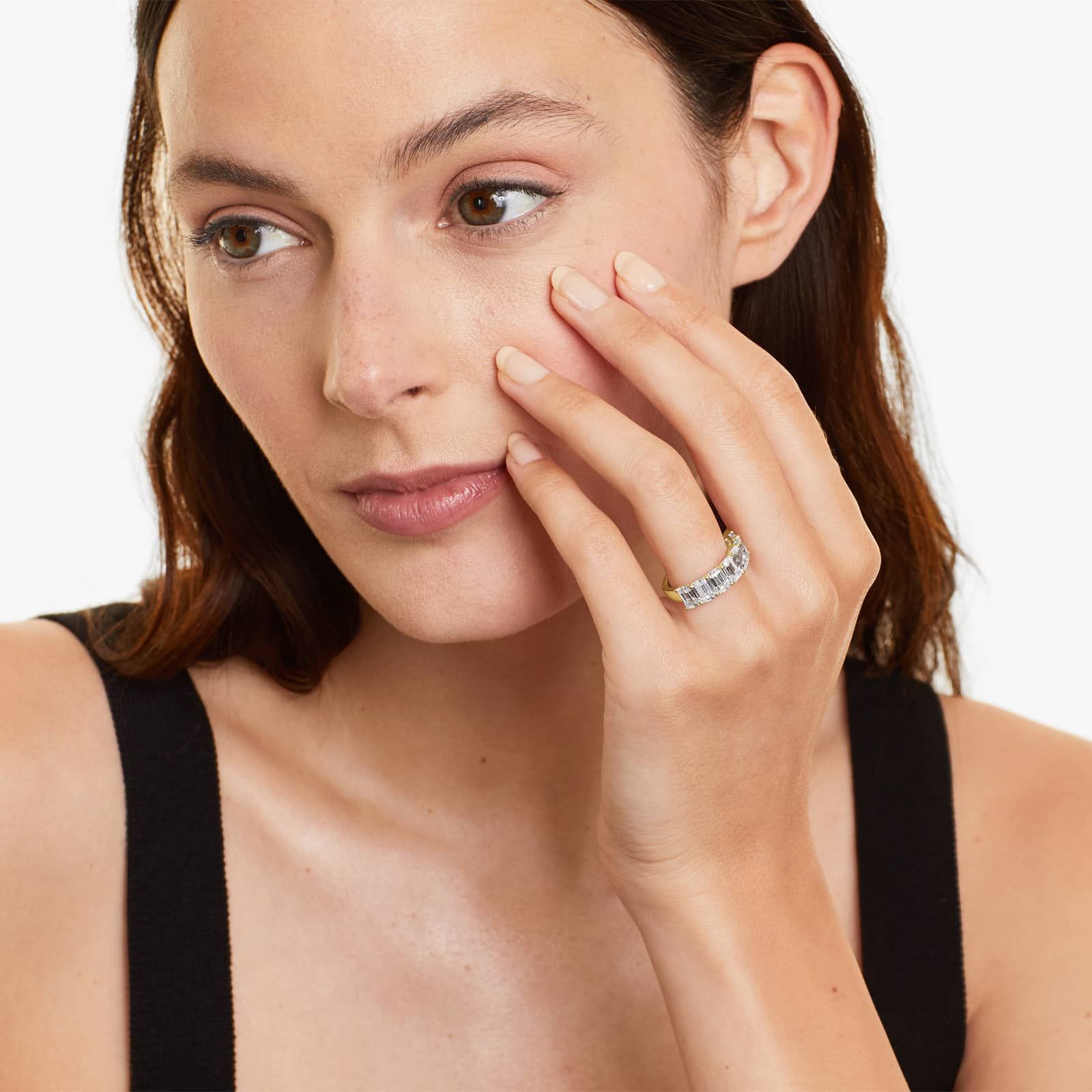 Seven Stone Anniversary Ring With 3.5 CTW Emerald Cut Lab-Grown Diamonds In 14K Yellow Gold (2.50mm)