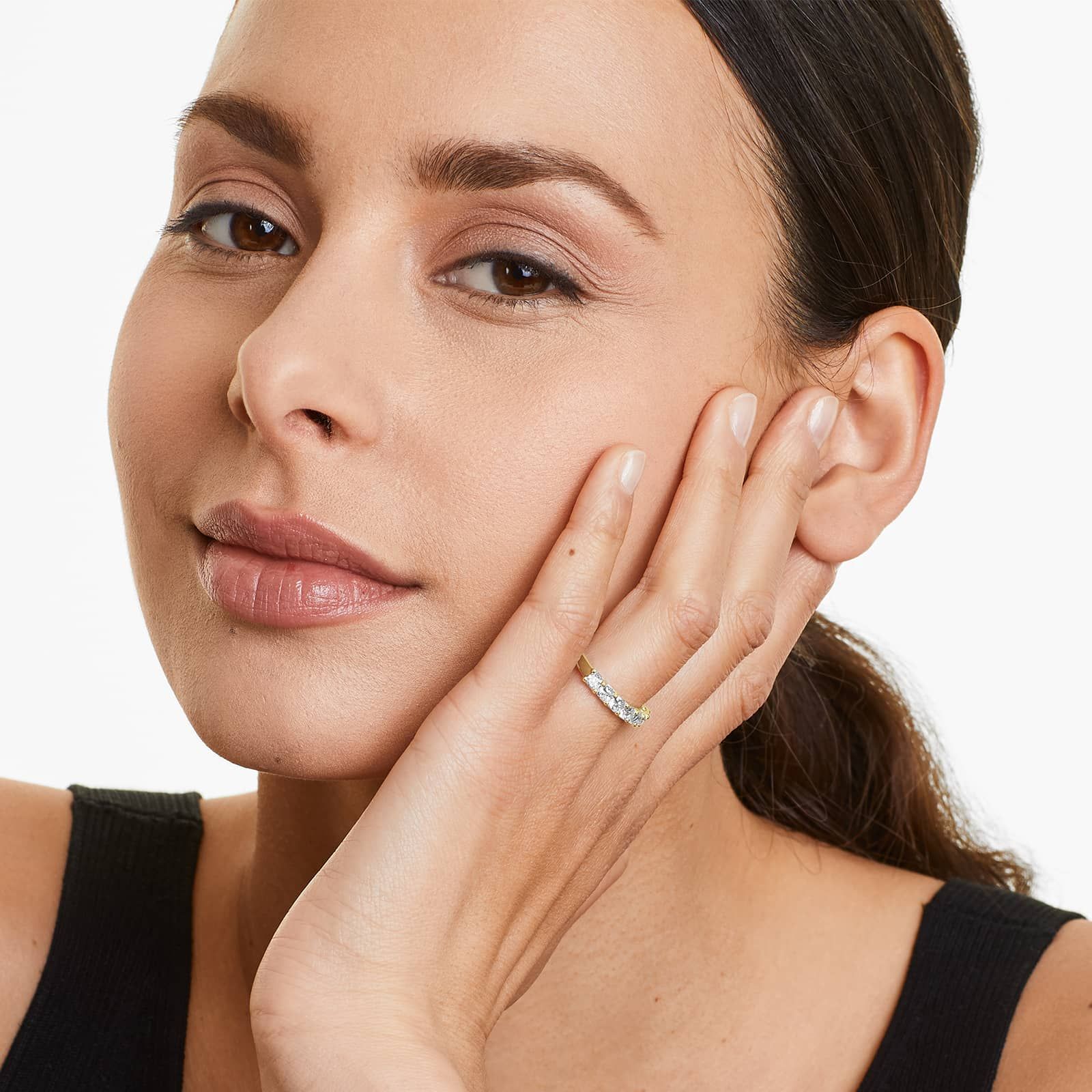 Seven Stone Anniversary Ring With 1 CTW Cushion Cut Diamonds In 14K Yellow Gold (2.00mm)