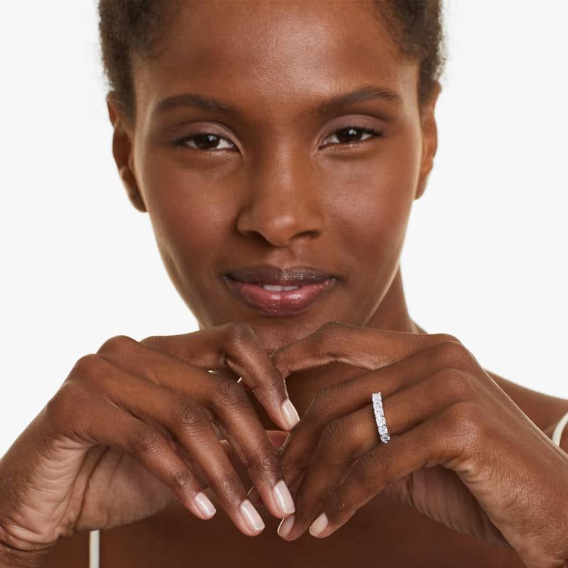 Seven Stone Anniversary Ring With 2 CTW Cushion Cut Lab-Grown Diamonds In 14K White Gold (2.00mm)