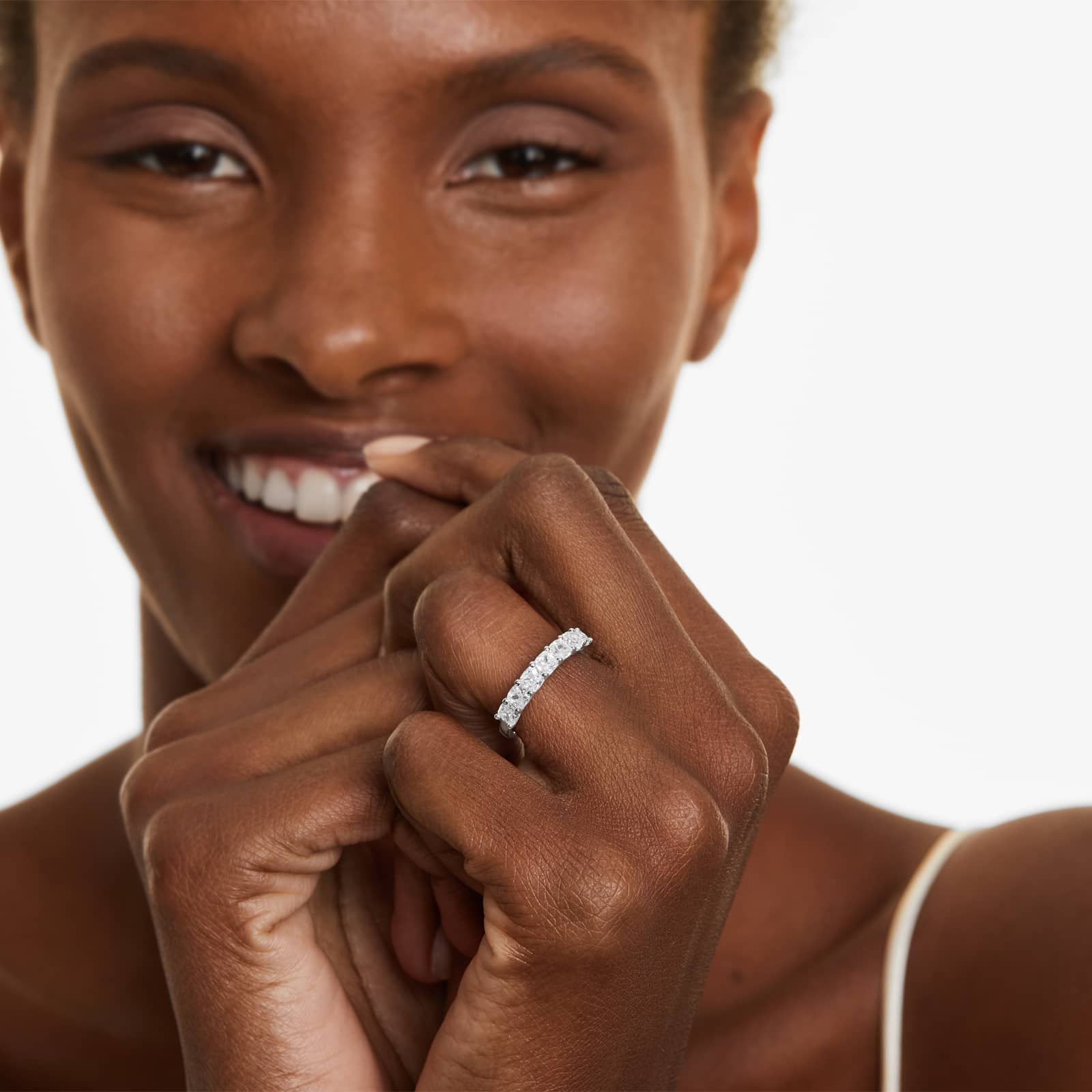 Seven Stone Anniversary Ring With 2 CTW Cushion Cut Diamonds In Platinum (2.50mm)