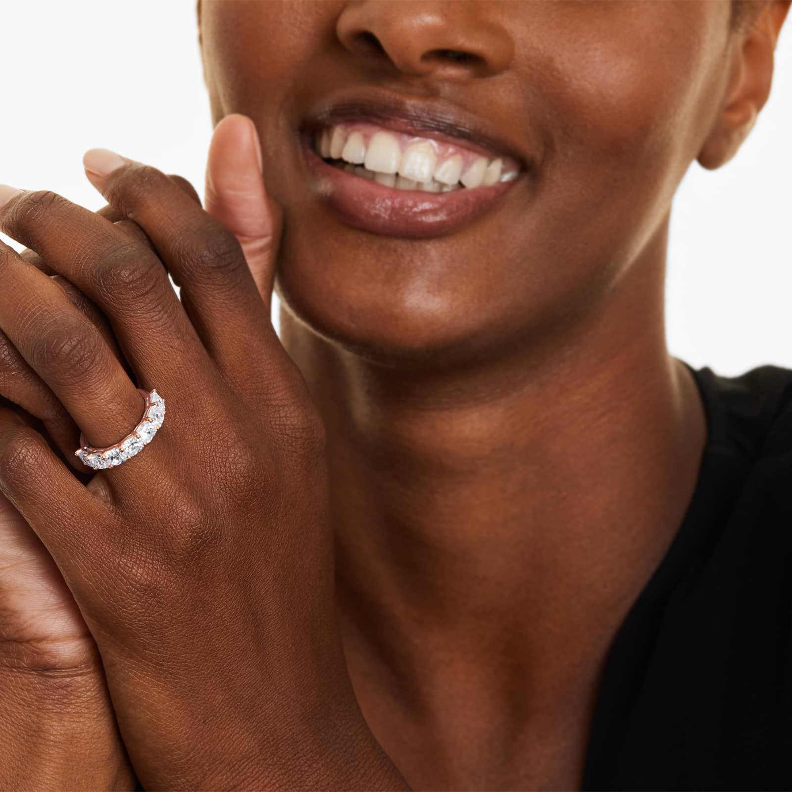 Seven Stone Anniversary Ring With 3 CTW Cushion Cut Diamonds In 14K Rose Gold (2.50mm)