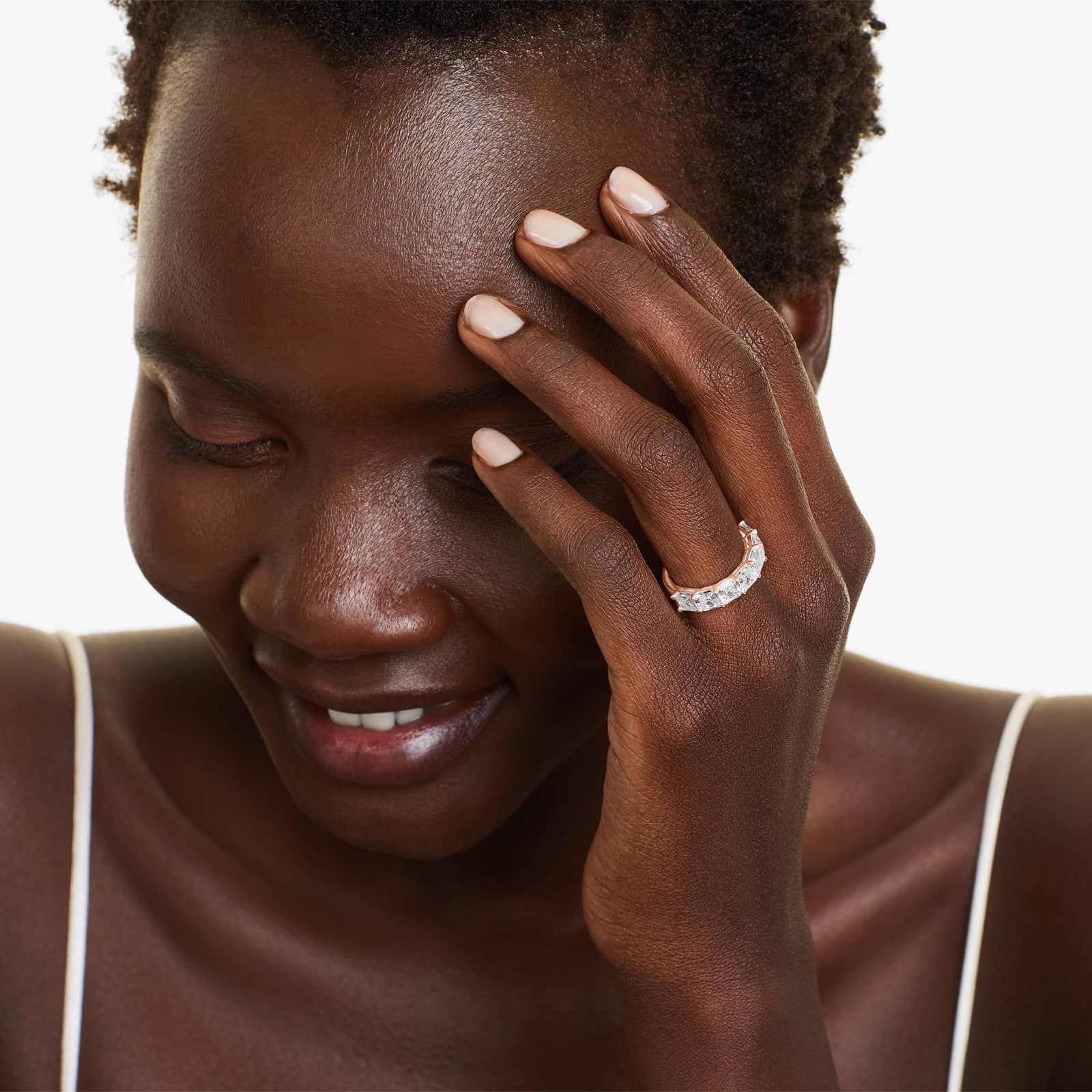 Seven Stone Anniversary Ring With 3.5 CTW Asscher Cut Diamonds In 14K Rose Gold (3.00mm)