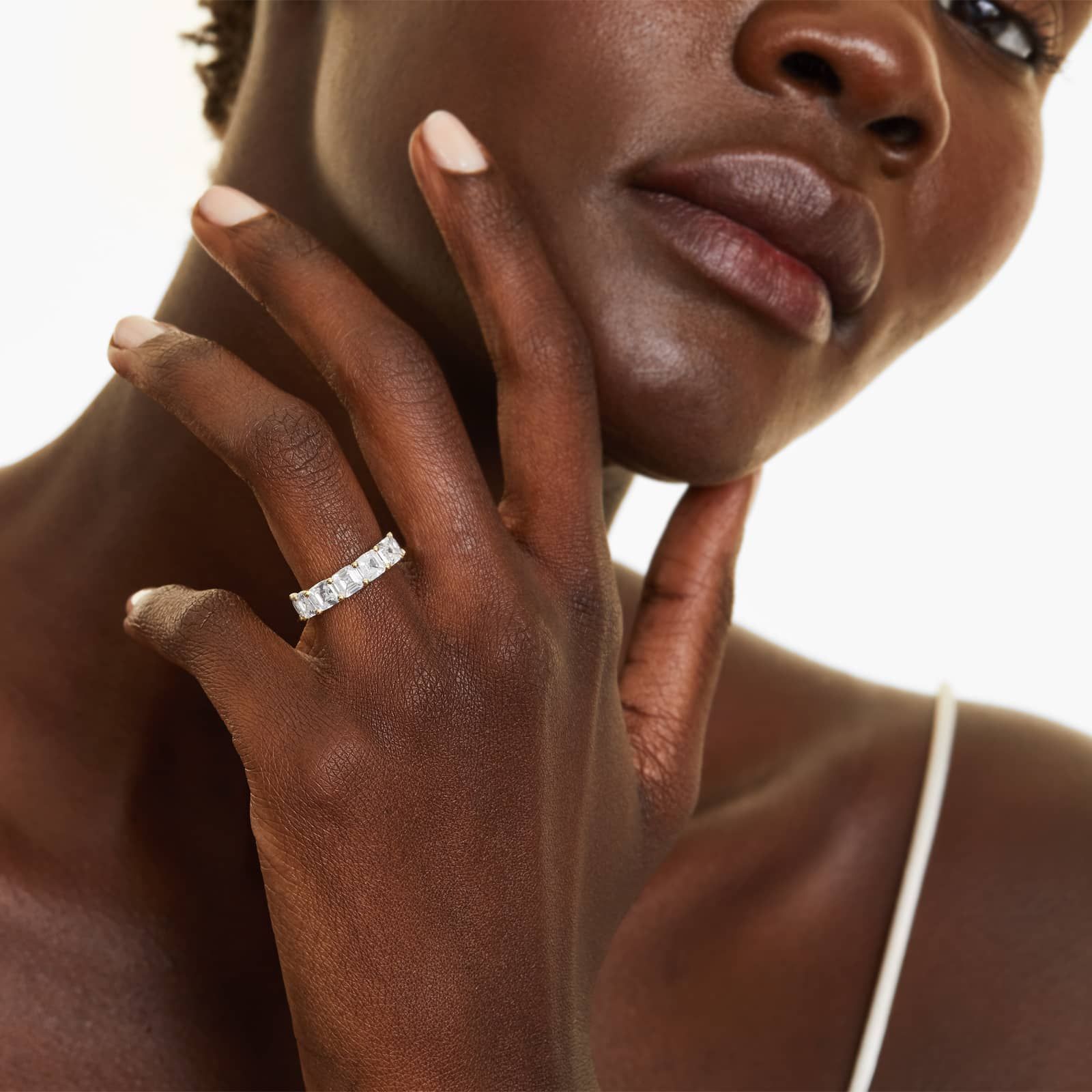 Seven Stone Anniversary Ring With 3.5 CTW Asscher Cut Diamonds In 14K Yellow Gold (3.00mm)