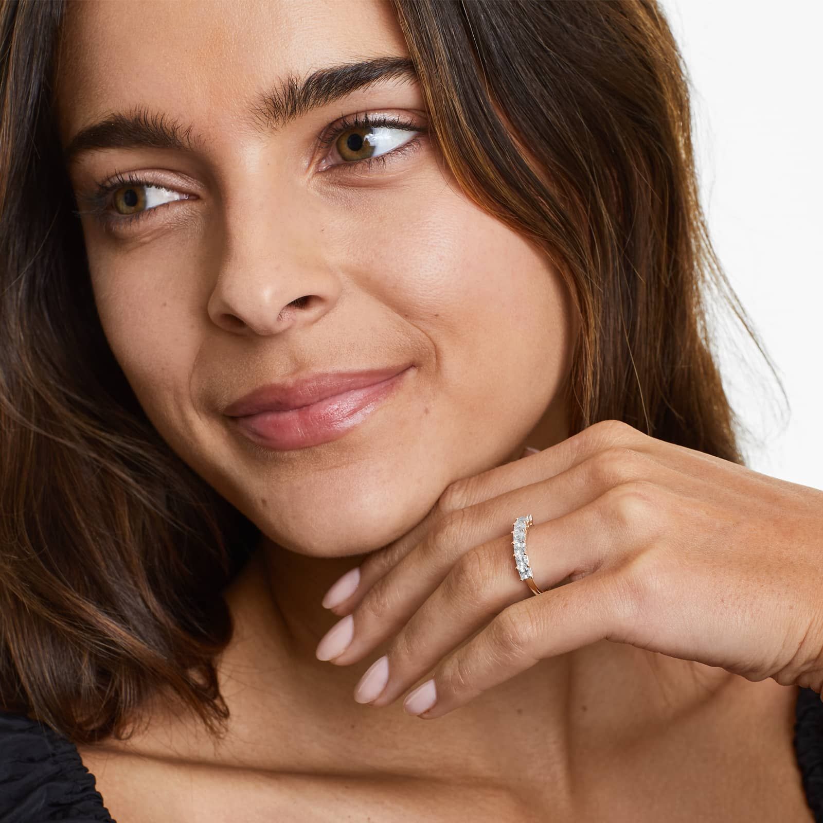 Seven Stone Anniversary Ring With 1 CTW Princess Cut Diamonds In 14K Rose Gold (2.00mm)