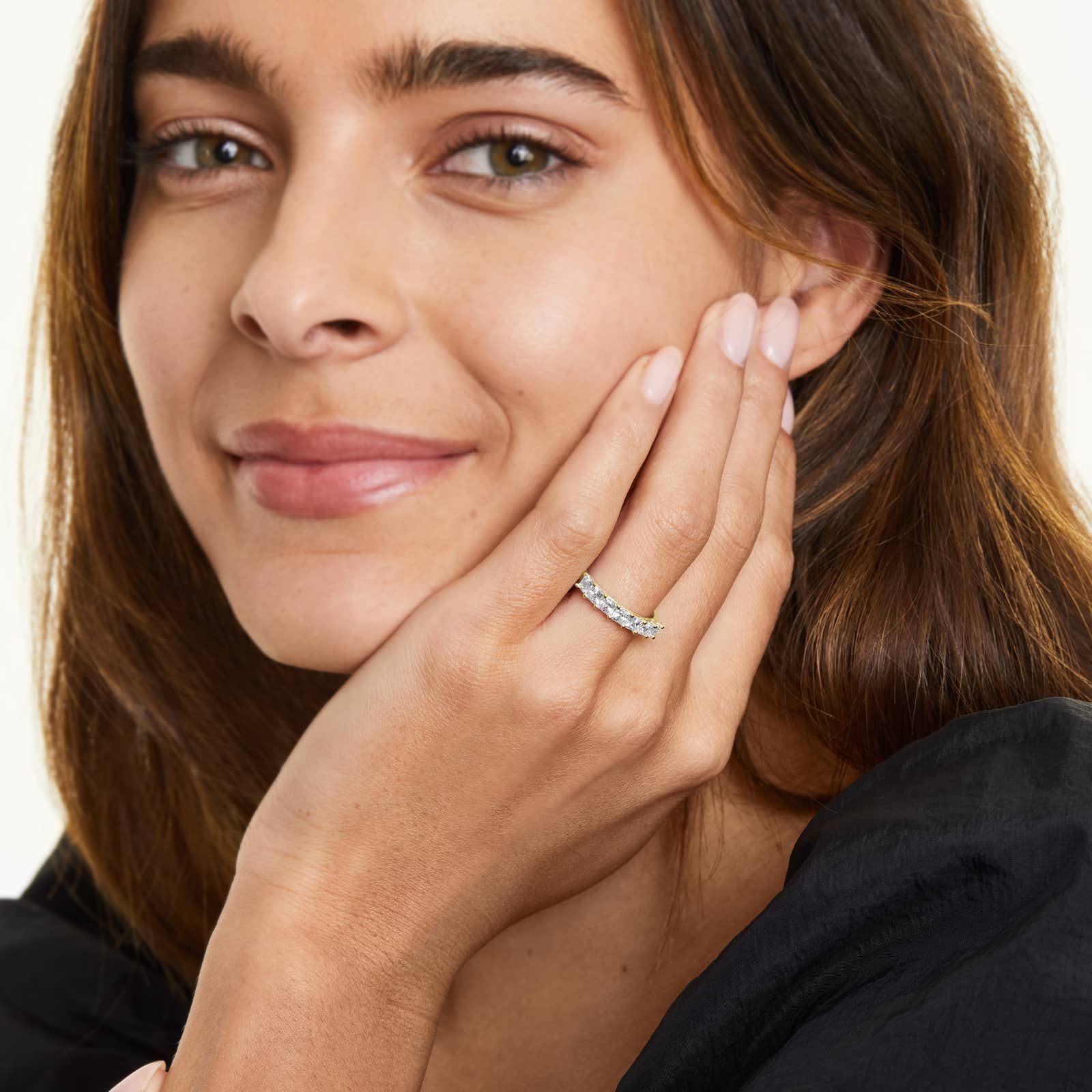 Seven Stone Anniversary Ring With 1 CTW Princess Cut Diamonds In 14K Yellow Gold (2.00mm)