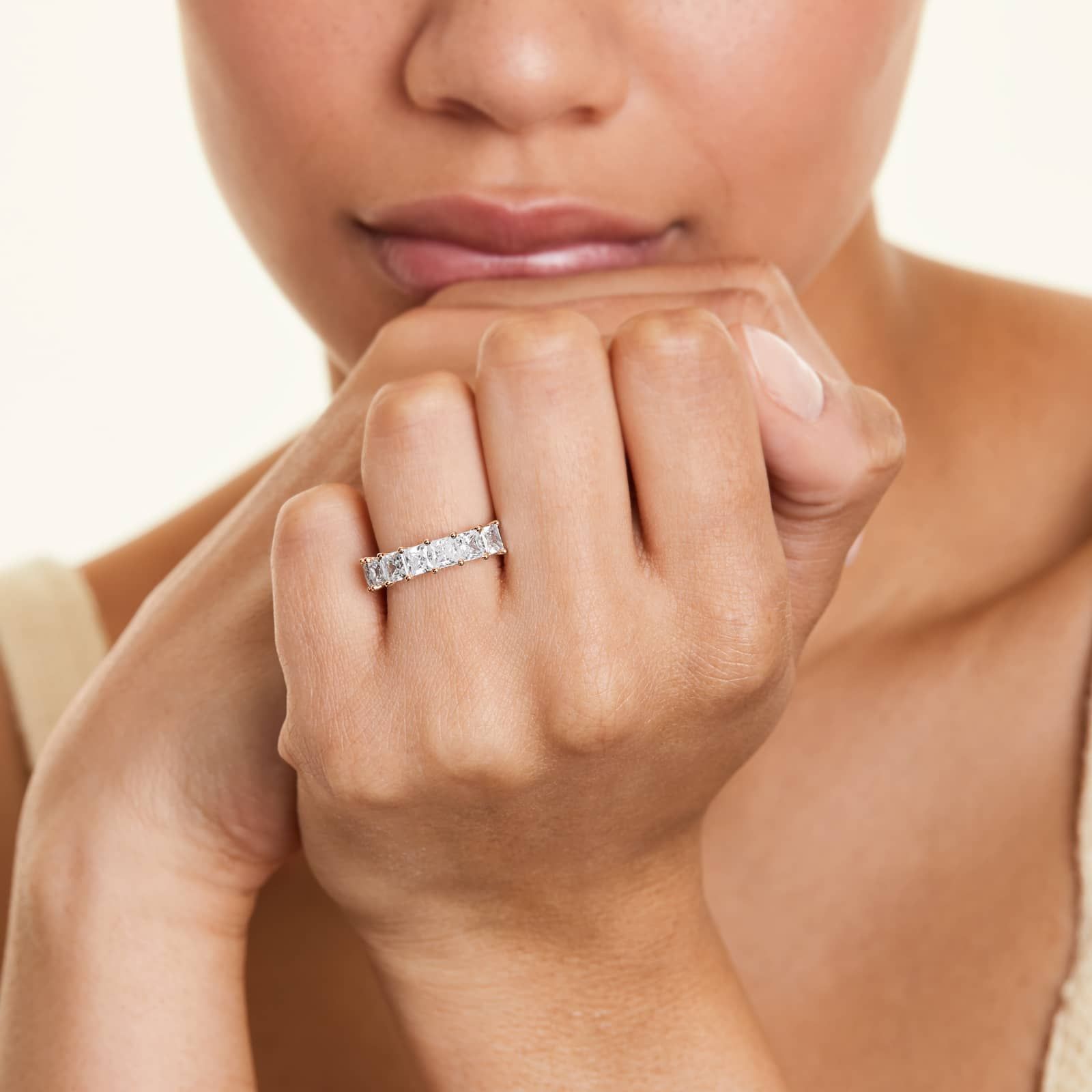 Seven Stone Anniversary Ring With 3 CTW Princess Cut Lab-Grown Diamonds In 14K Rose Gold (2.50mm)