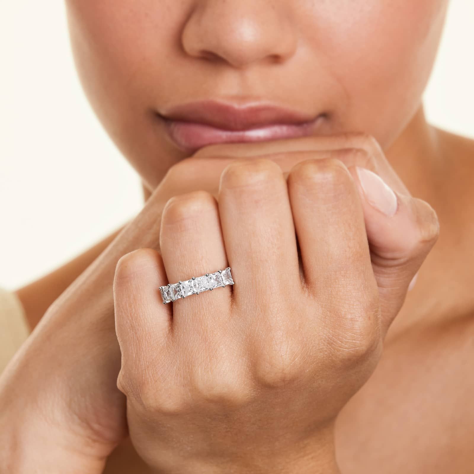 Seven Stone Anniversary Ring With 3 CTW Princess Cut Lab-Grown Diamonds In 14K White Gold (2.50mm)