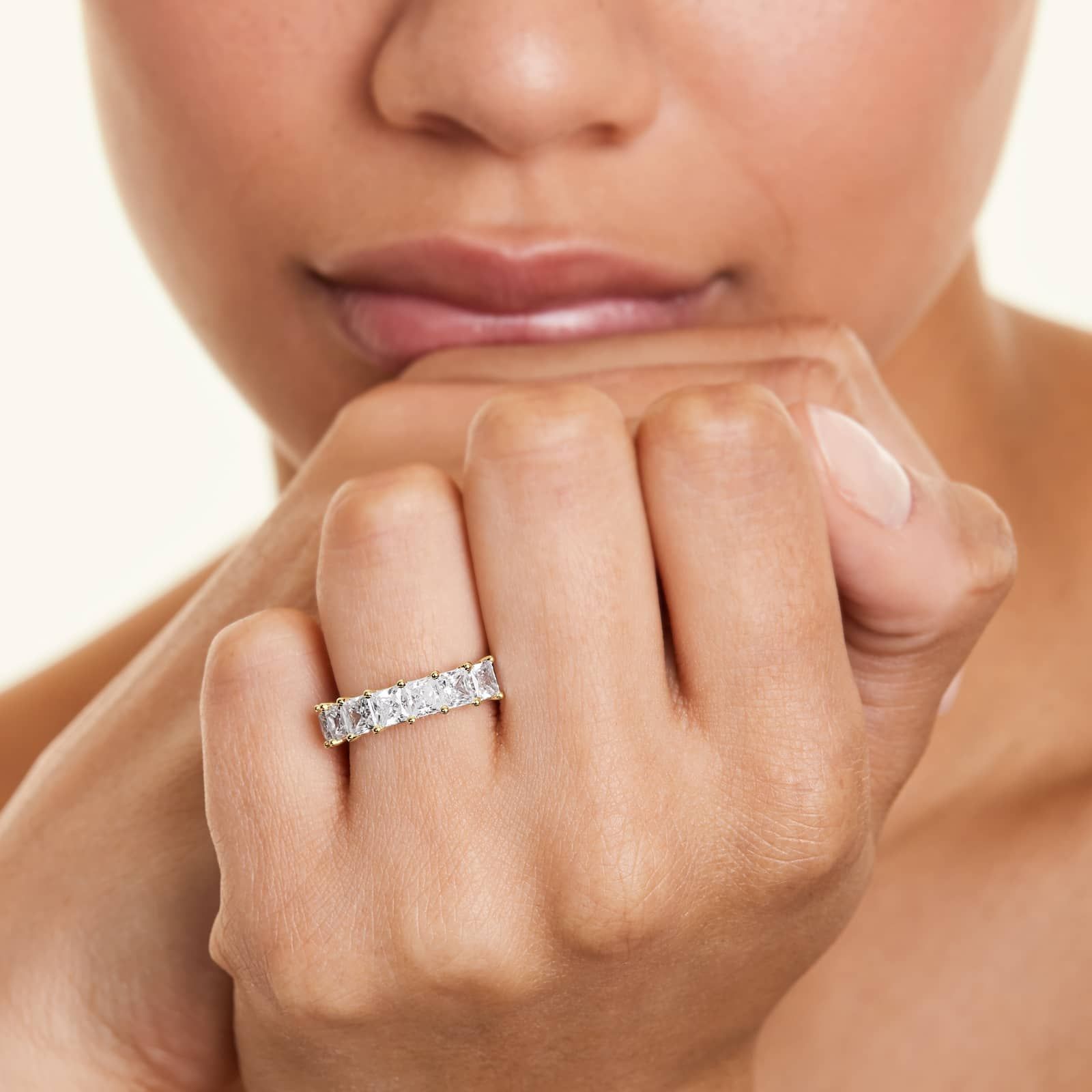 Seven Stone Anniversary Ring With 3 CTW Princess Cut Lab-Grown Diamonds In 14K Yellow Gold (2.50mm)