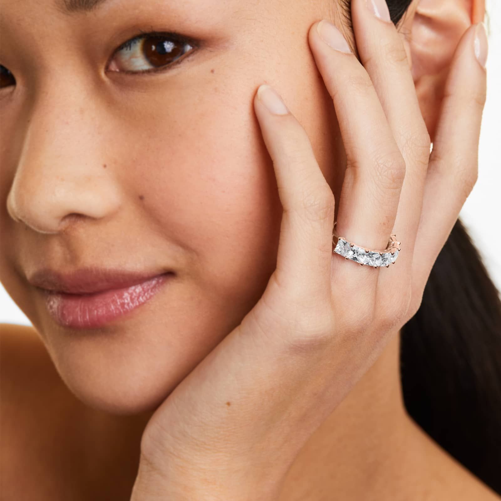 Seven Stone Anniversary Ring With 3.5 CTW Princess Cut Lab-Grown Diamonds In 14K Rose Gold (3.00mm)