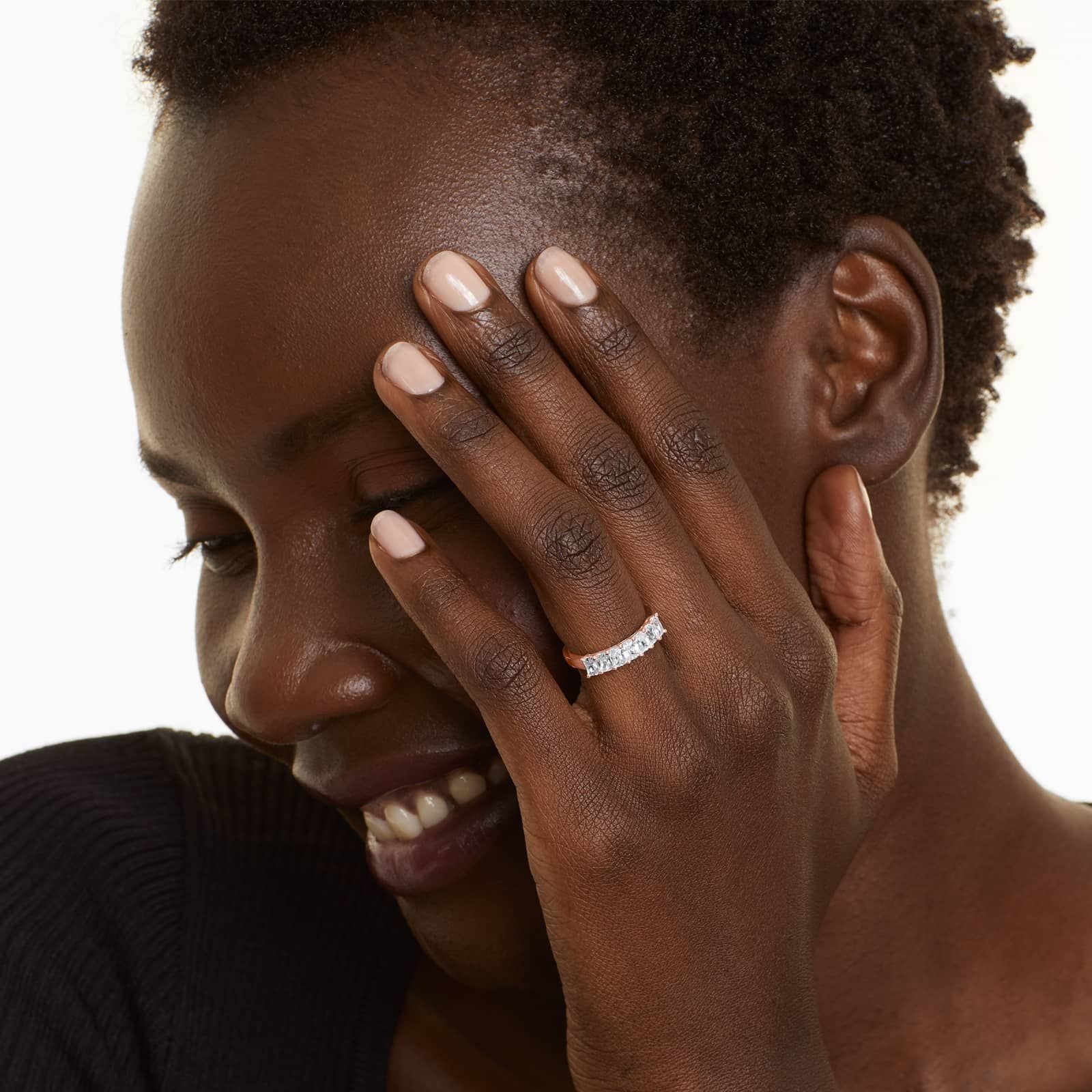 Seven Stone Anniversary Ring With 1 CTW Radiant Cut Diamonds In 14K Rose Gold (2.00mm)