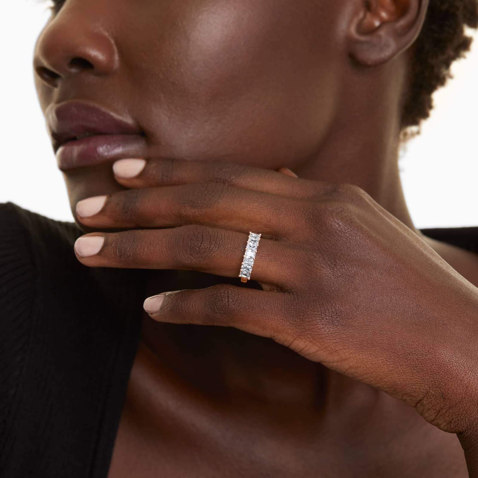 Seven Stone Anniversary Ring With 1 CTW Radiant Cut Diamonds In 14K Rose Gold (2.00mm)