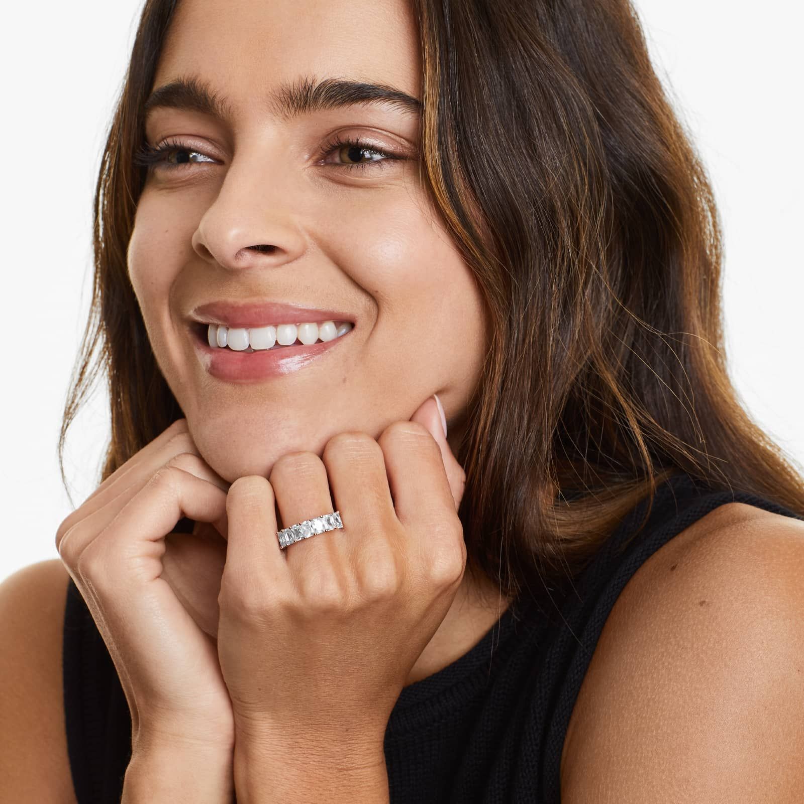 Seven Stone Anniversary Ring With 3 CTW Radiant Cut Diamonds In 14K Rose Gold (2.50mm)