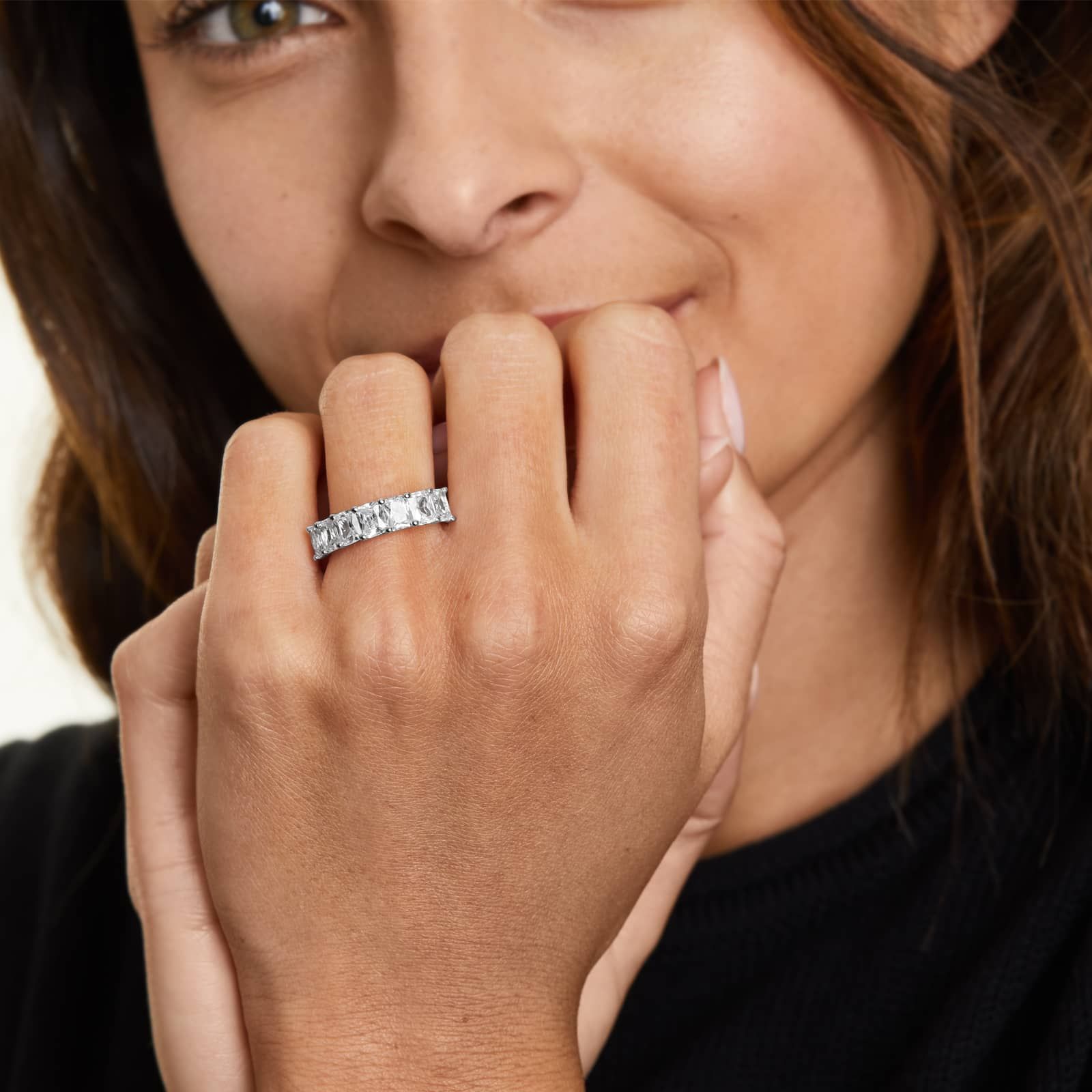 Seven Stone Anniversary Ring With 3.5 CTW Radiant Cut Diamonds In Platinum (3.00mm)