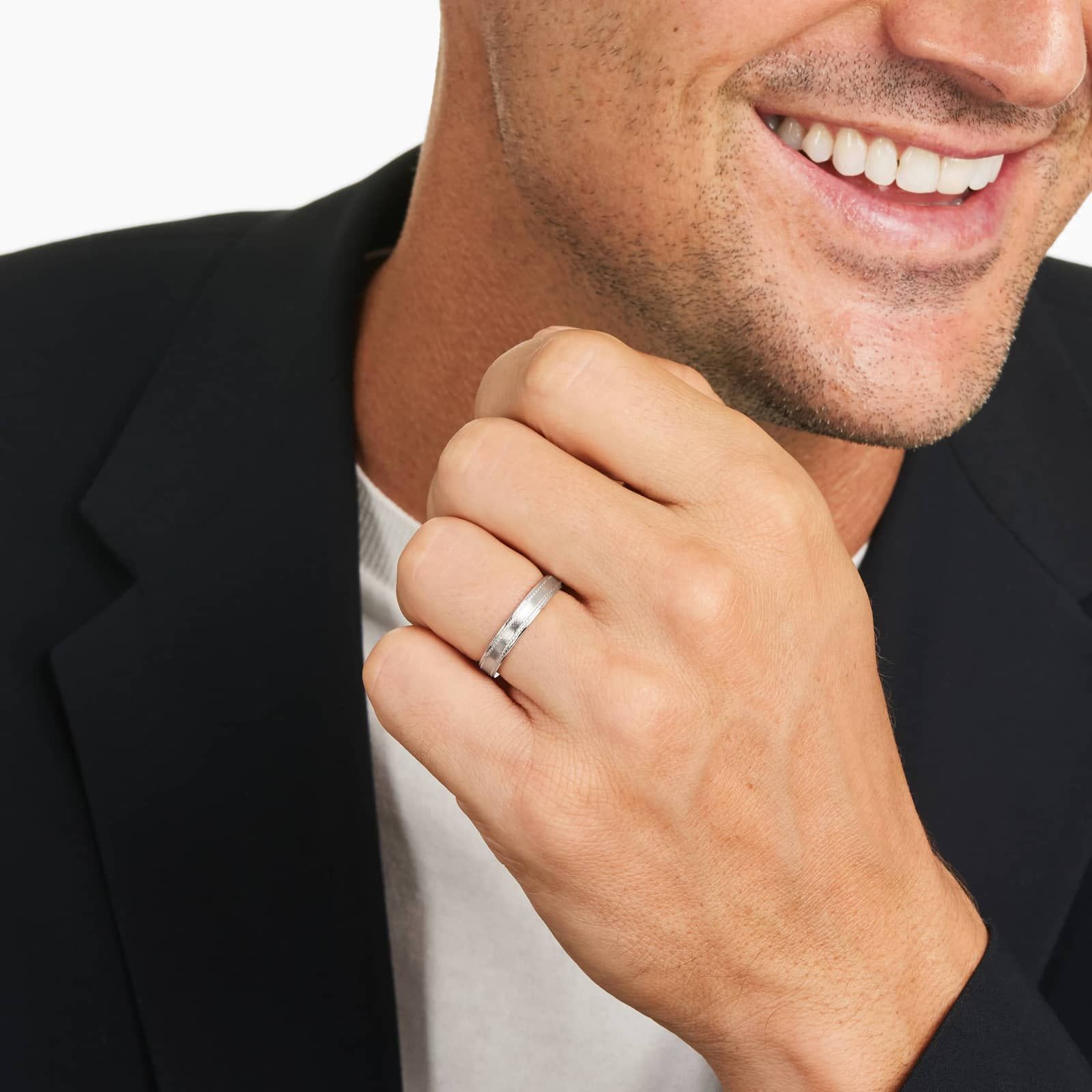 Rope Accent Brushed Finish Men's Wedding Band In 14K White Gold (4.00mm)