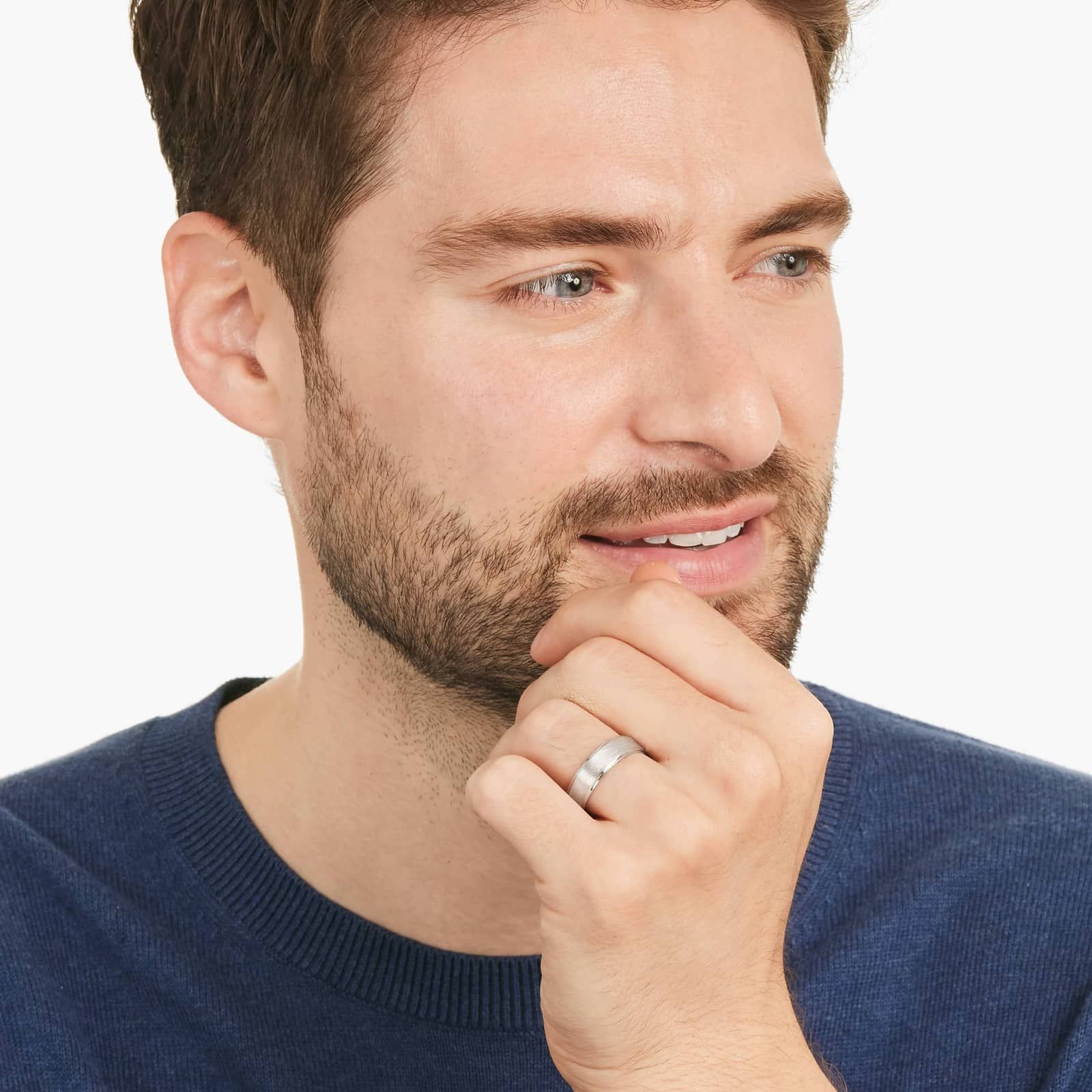 Wire Finish Men's Wedding Band In 14K White Gold (6.00mm)