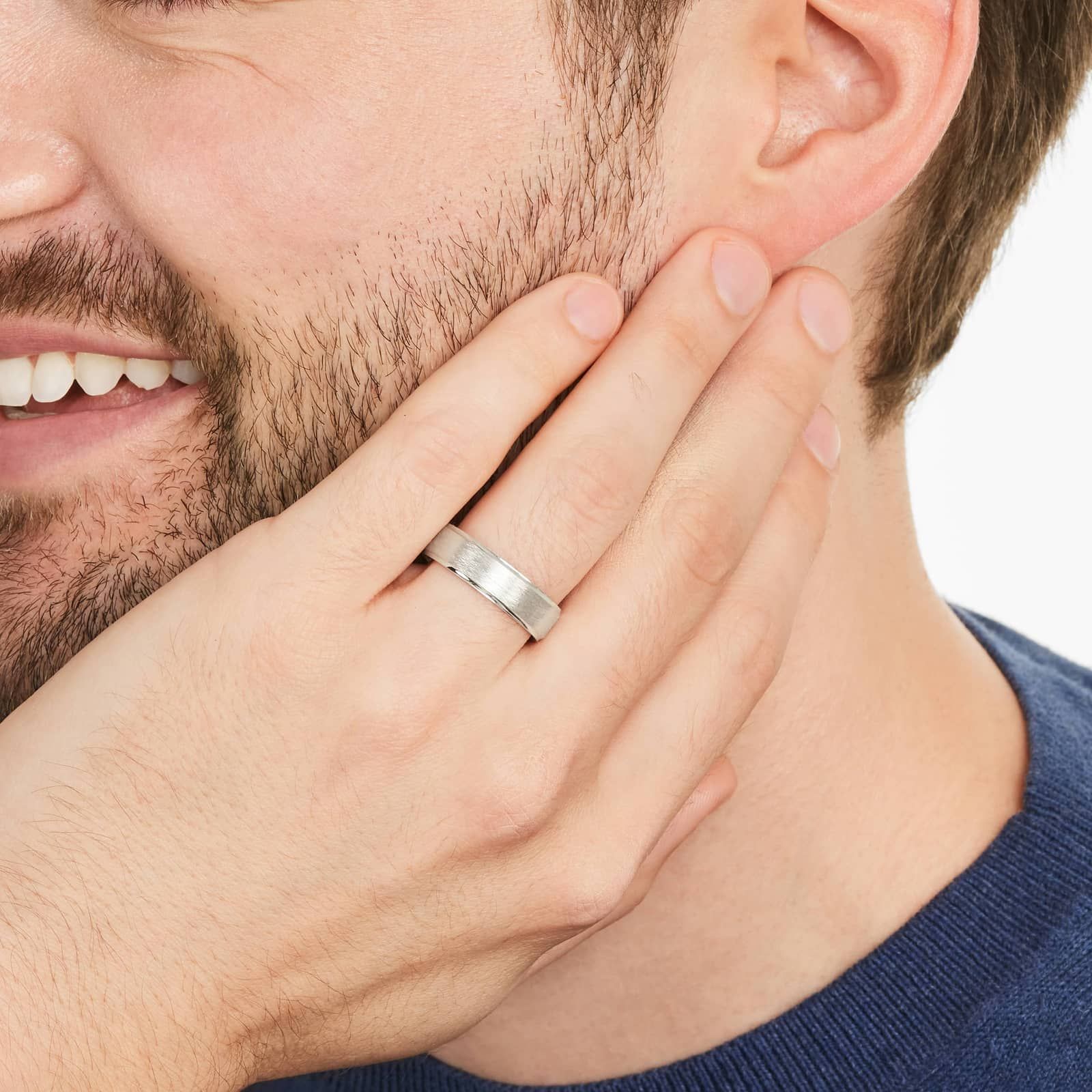 Wire Finish Men's Wedding Band In 14K White Gold (6.00mm)