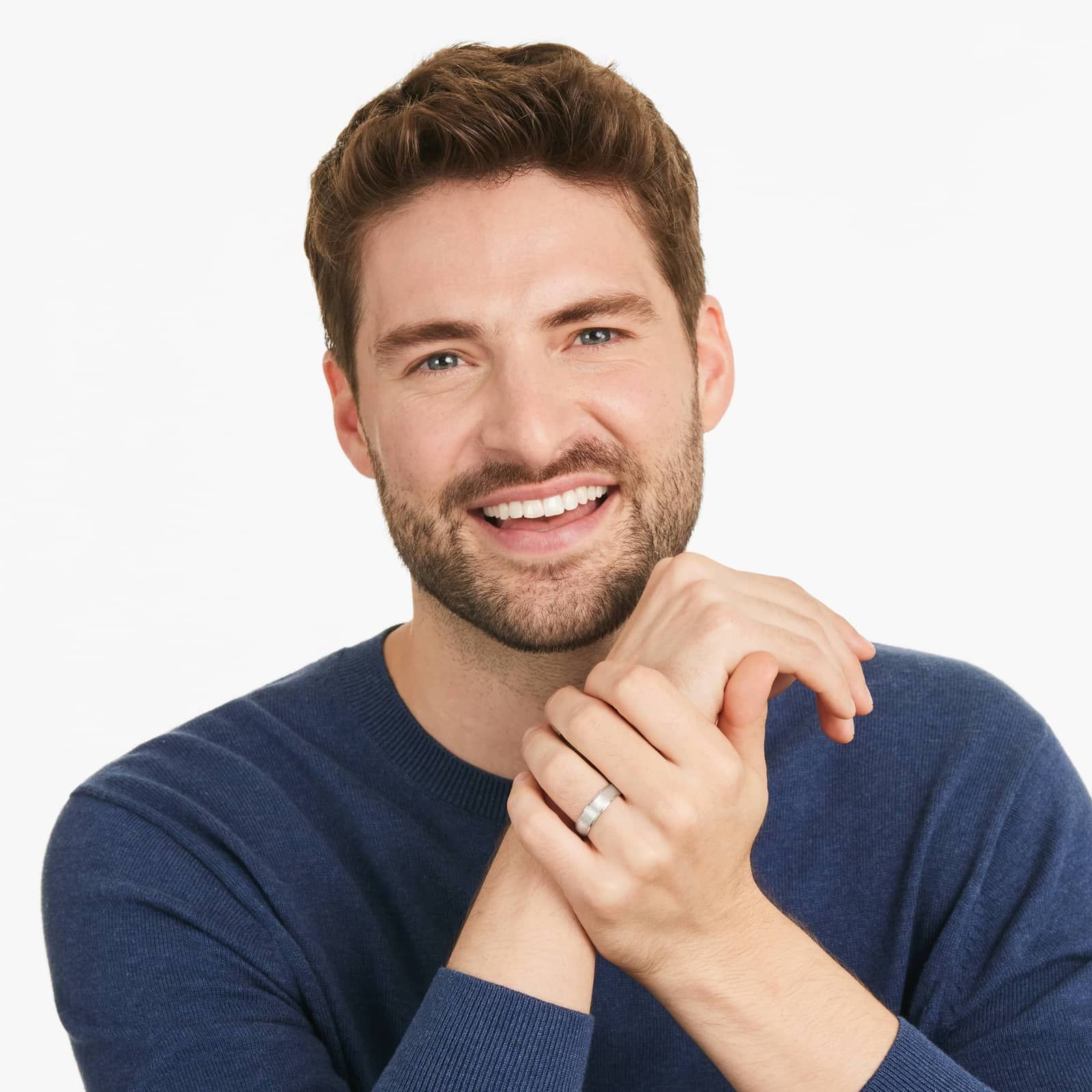 Wire Finish Men's Wedding Band In 14K White Gold (6.00mm)