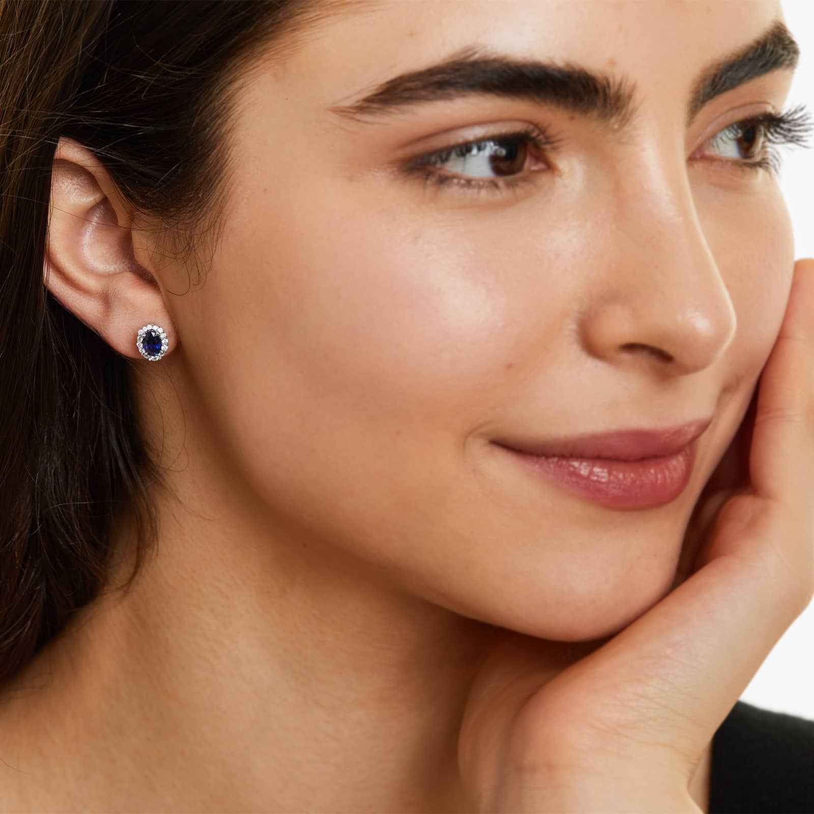 Blue Sapphire And Diamond Halo Earrings In 14K White Gold