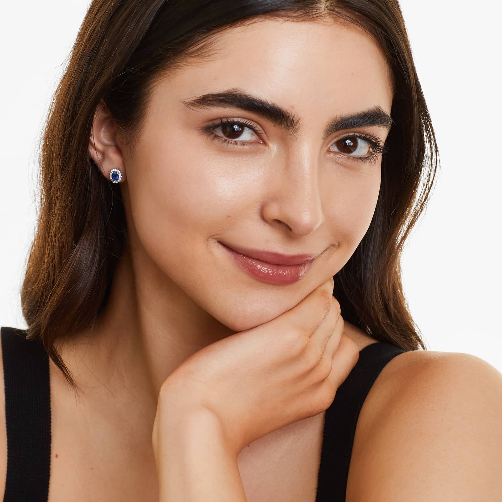 Blue Sapphire And Diamond Halo Earrings In 14K White Gold