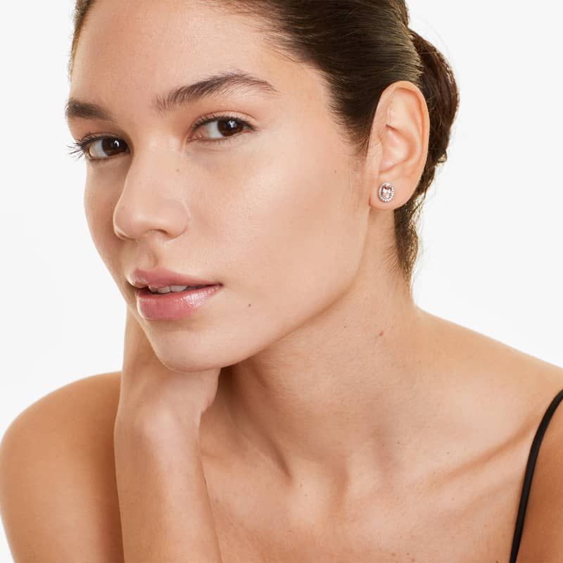 Morganite And Diamond Halo Earrings In 14K White Gold