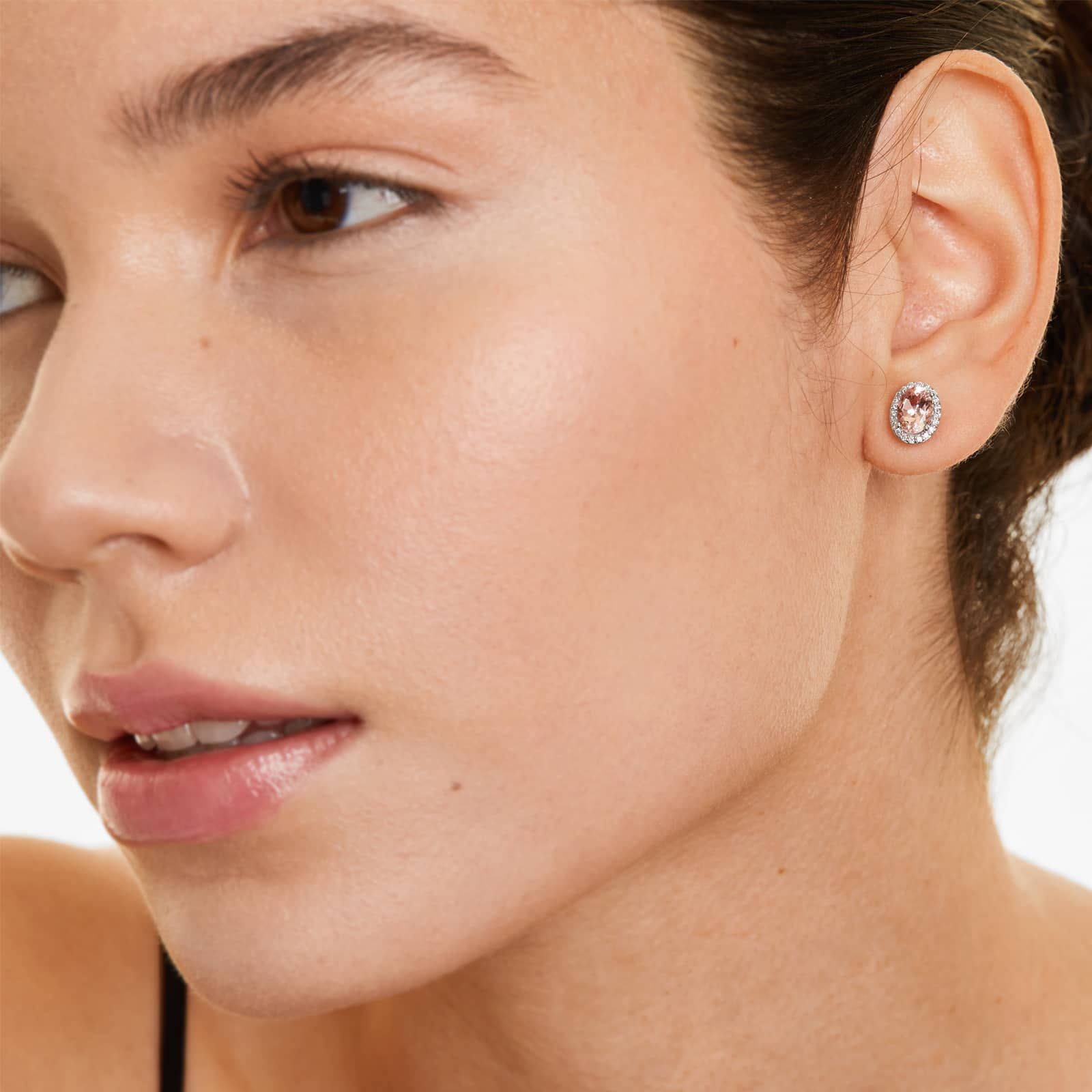 Morganite And Diamond Halo Earrings In 14K White Gold