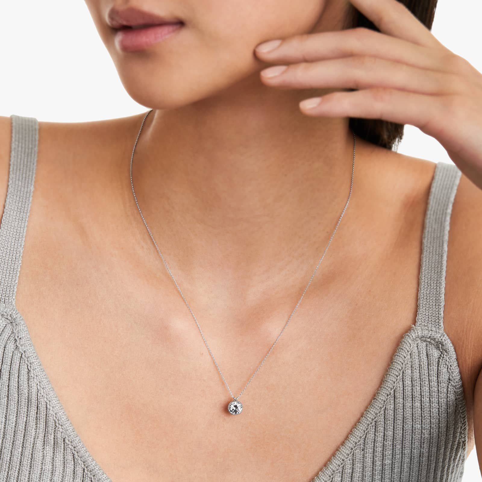 14K White Gold Milgrain Bezel Lab-Grown Diamond Pendant (1.00 CTW - F-G / VS2-SI1)