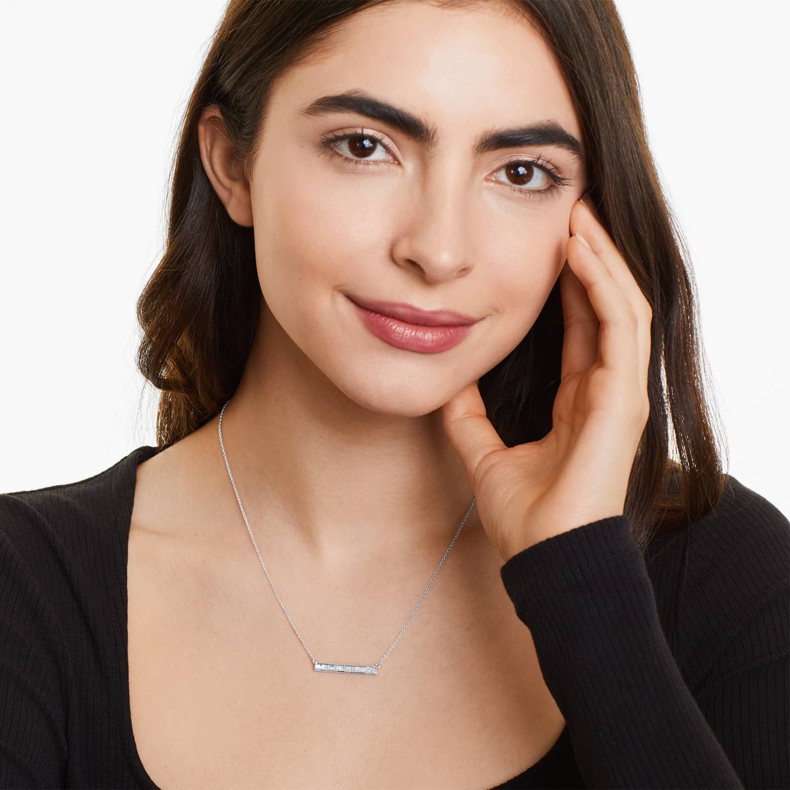 Channel Set Bar Design Necklace With Baguette Cut Diamonds In 14K White Gold
