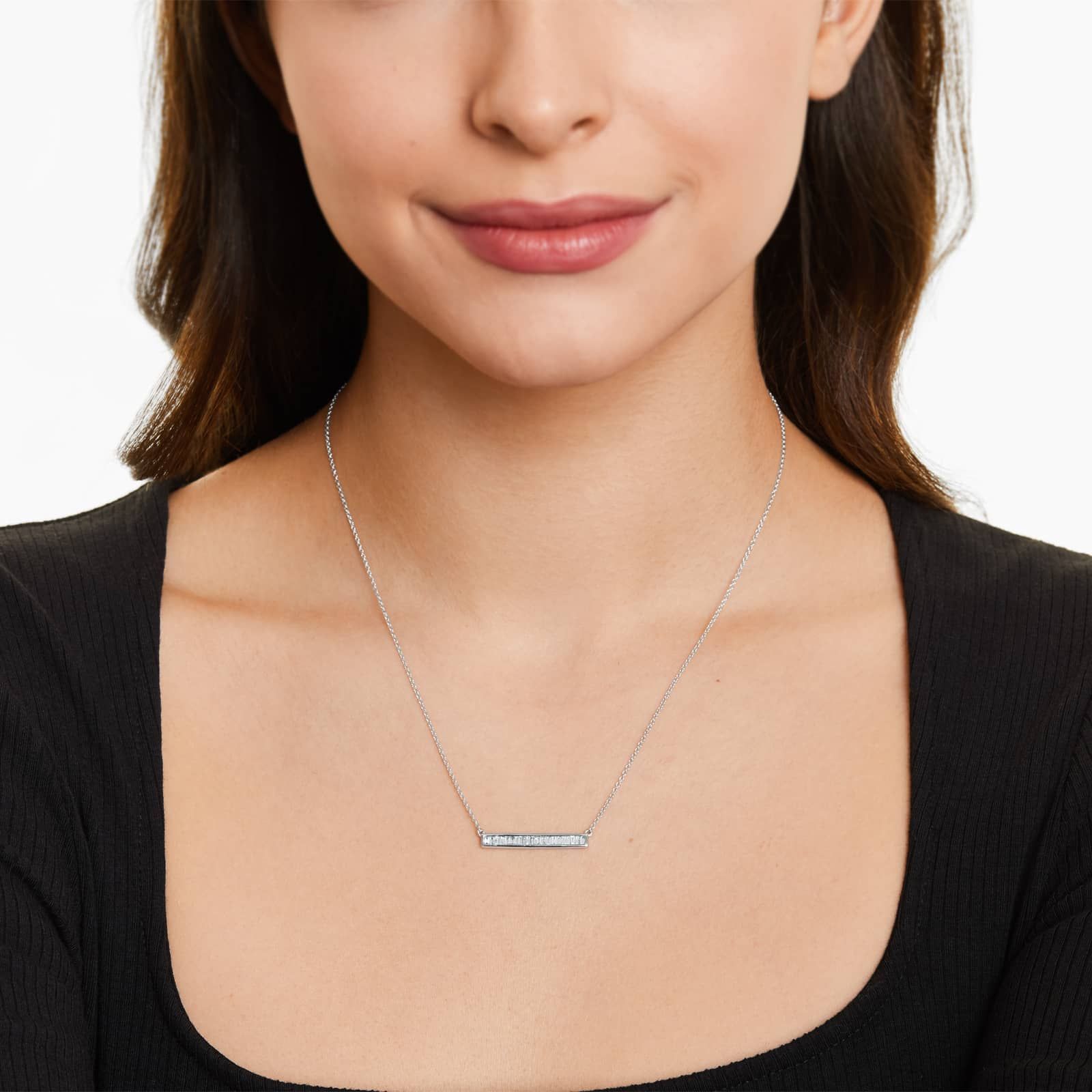 Channel Set Bar Design Necklace With Baguette Cut Diamonds In 14K White Gold