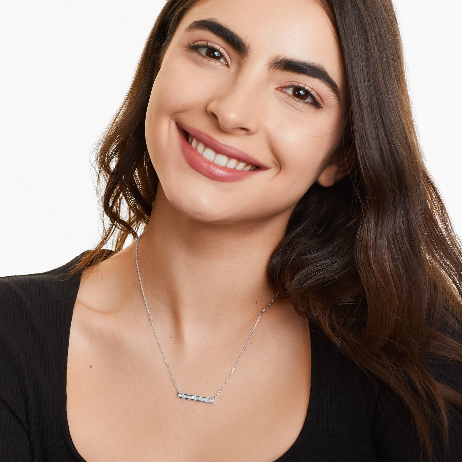 Channel Set Bar Design Necklace With Baguette Cut Diamonds In 14K White Gold