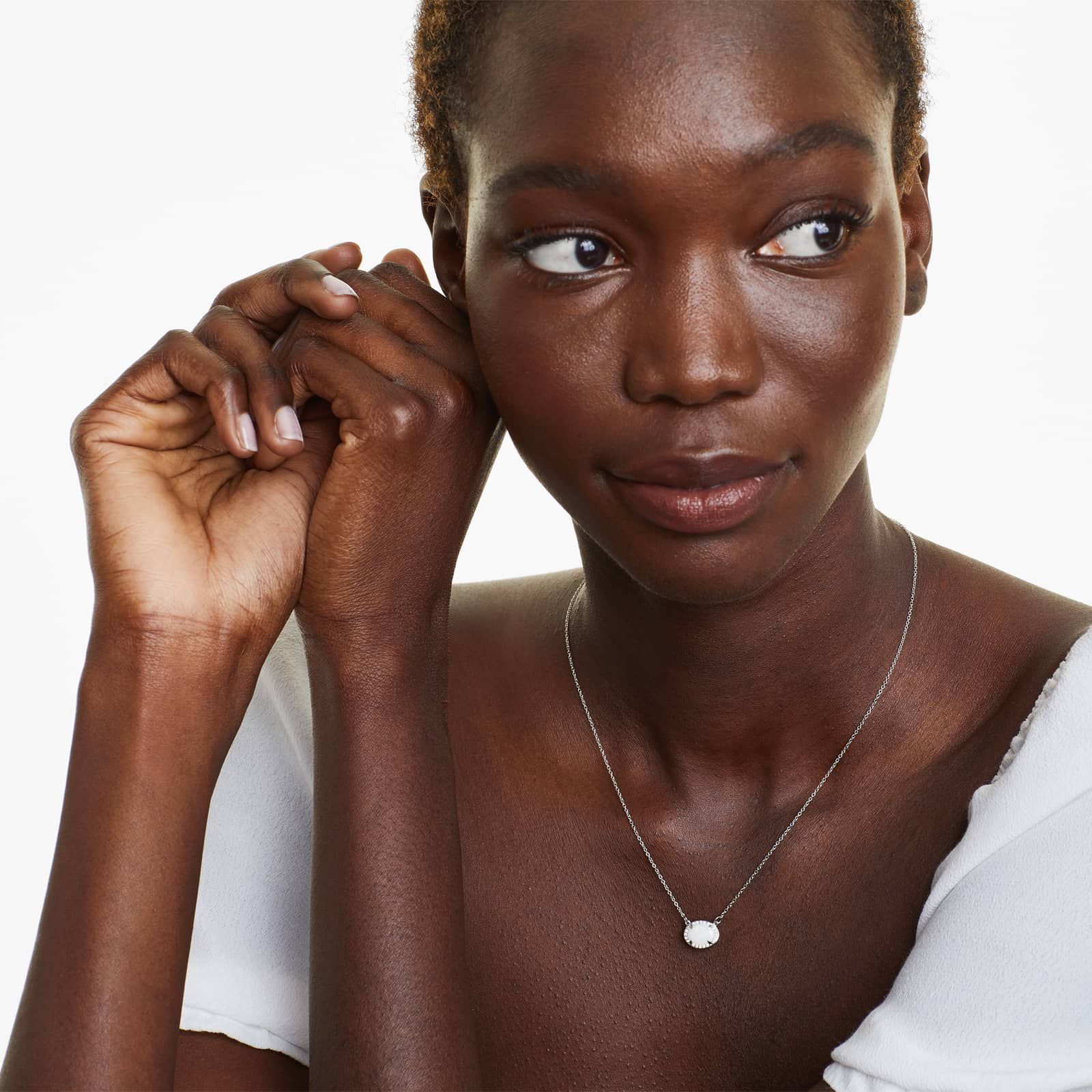 14K White Gold East West Oval White Opal and Diamond Halo Necklace